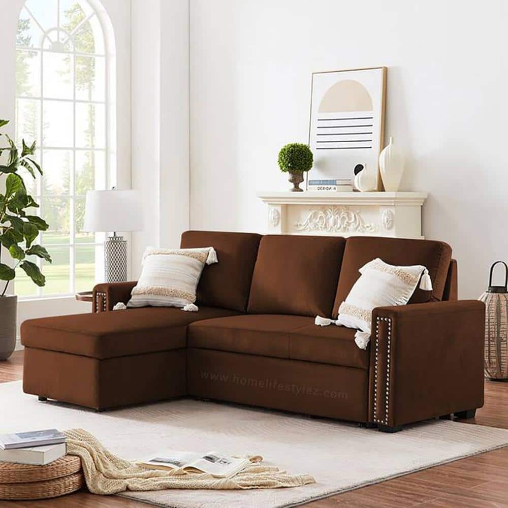 Noah  Pull Out Sofa cum Bed  in Brown Colour - Home Lifestylez