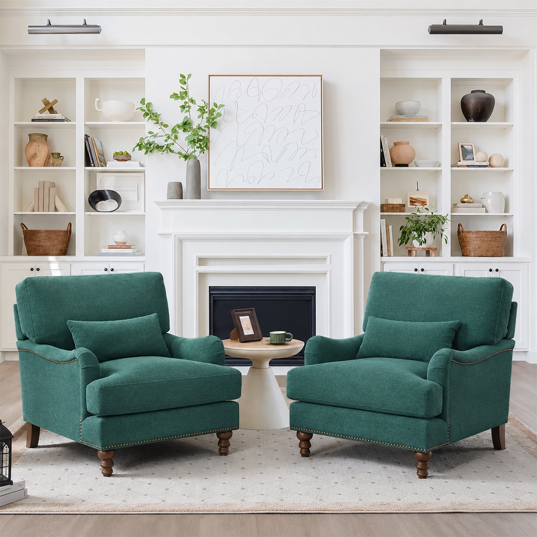 Dexter Boucle Fabric Lounge Chair in Green Colour - KURSIWALLAH