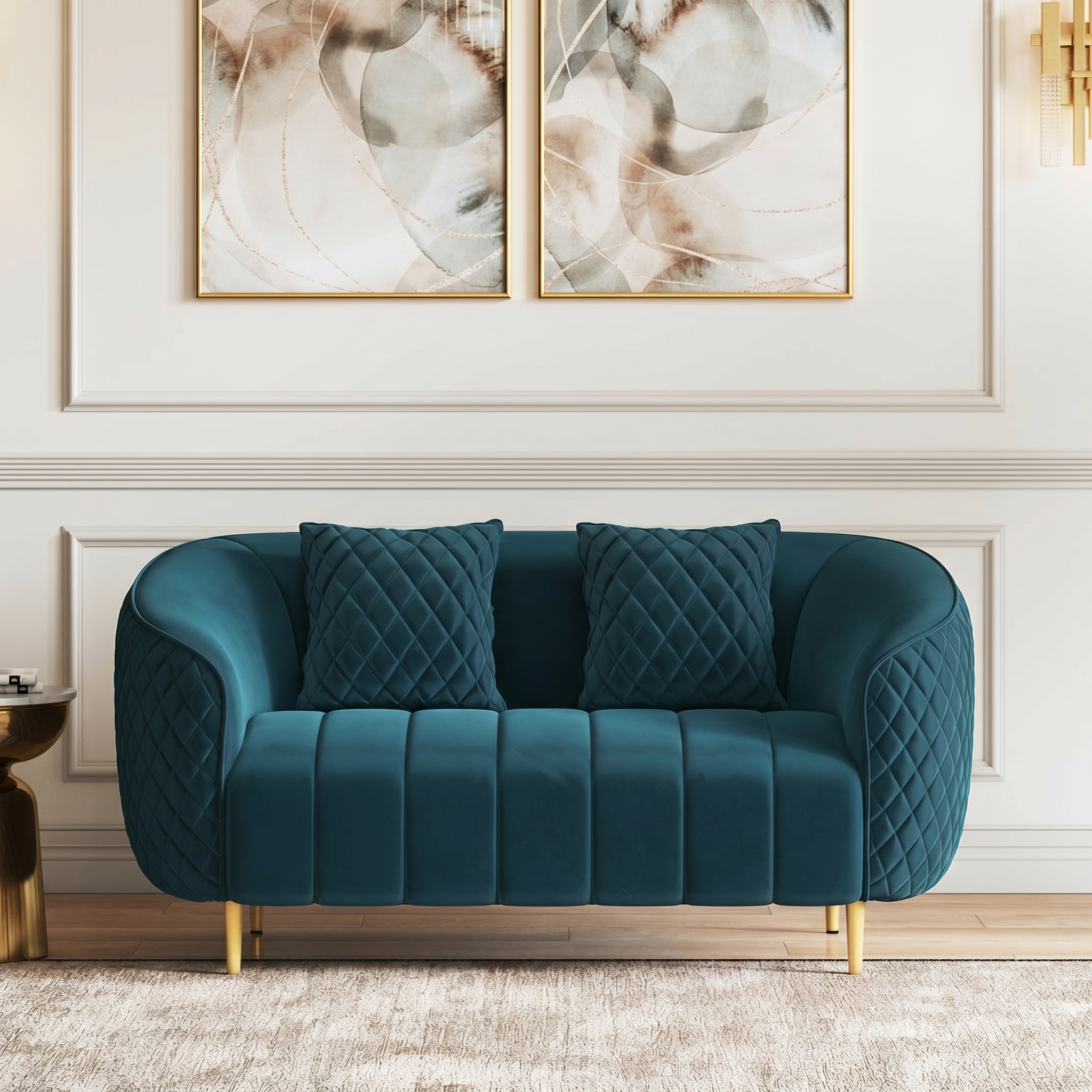 Amora 2 Seater Fabric Sofa In Night Blue Velvet Colour - Urban Ladder
