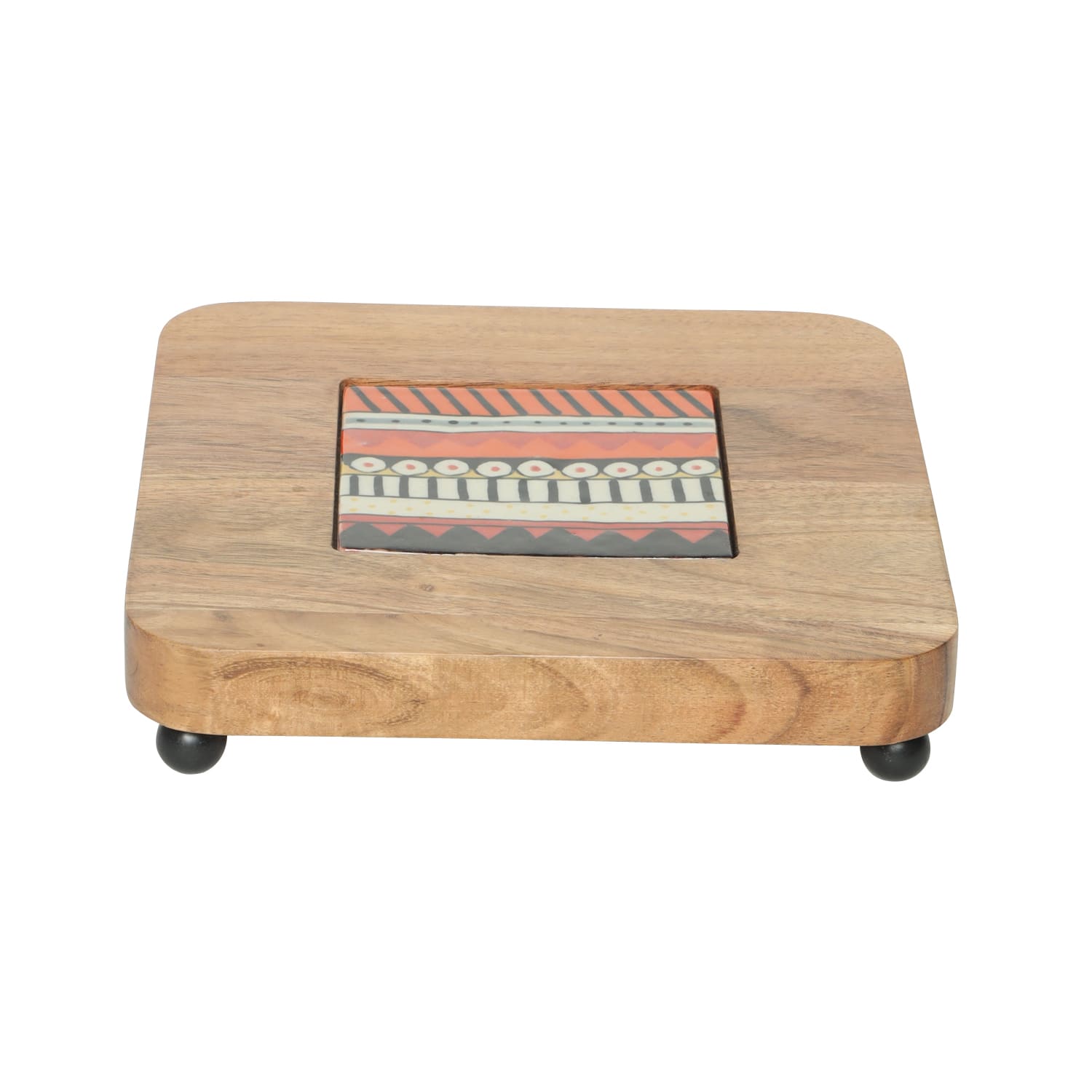 Ireka Homes Kaarigari Acacia Wood Trivet with Metal Legs (8x1.5 in) - Ireka Homes