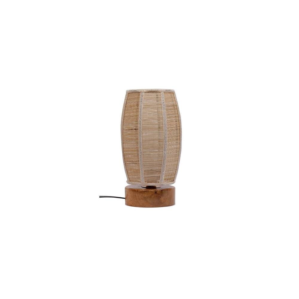 Beda Beige Bamboo Shade Table Lamp with Natural Wooden Base
