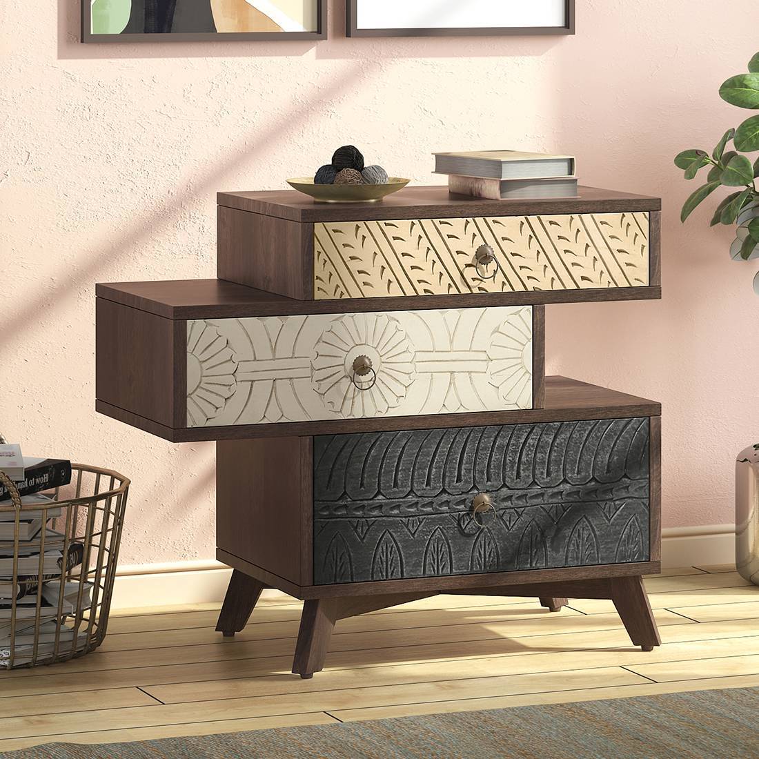 Zenga Solid Wood Side Table in Antique Walnut Finish