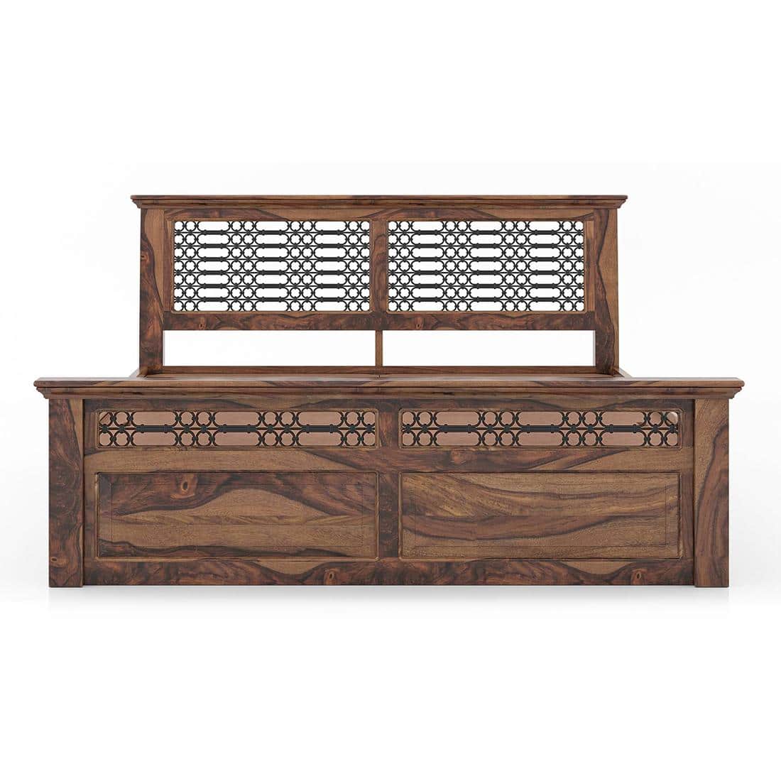 Bunai Solid Wood King Size Box Storage Bed In Teak Finish