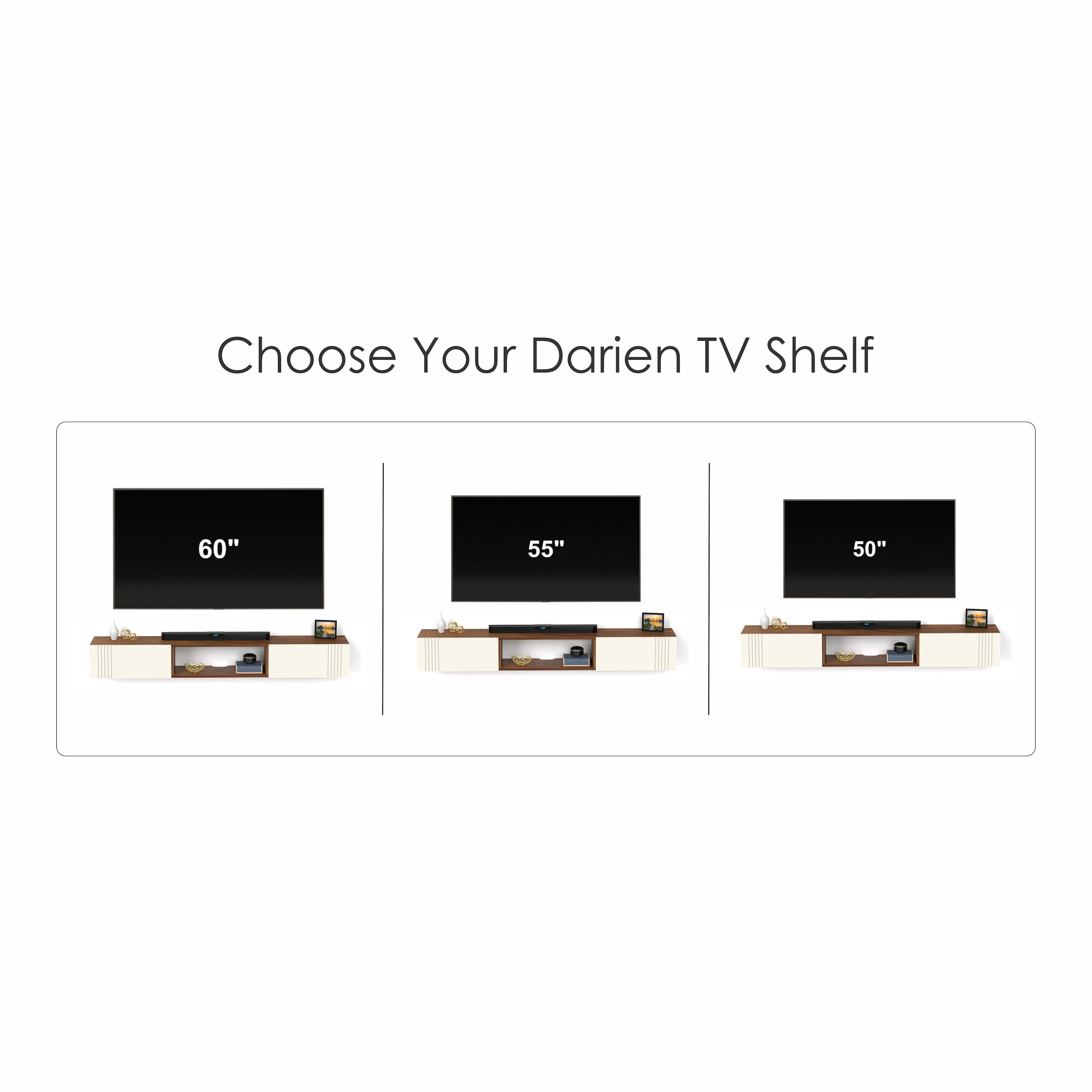 BLUEWUD Darien Engineering Wood Wall Mount TV Entertainment Unit Set Top Box Stand/TV Cabinet Panel with Shelves for Books & D�cor Display Unit Bed Living Room Upto 60 Inches (Brown Maple & White)