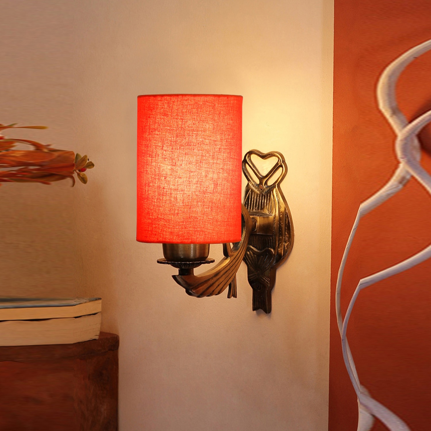 Devansh Metal Electric Wall Light in Antique Gold Colour with Orange Shade Count of 1 Light - Devansh