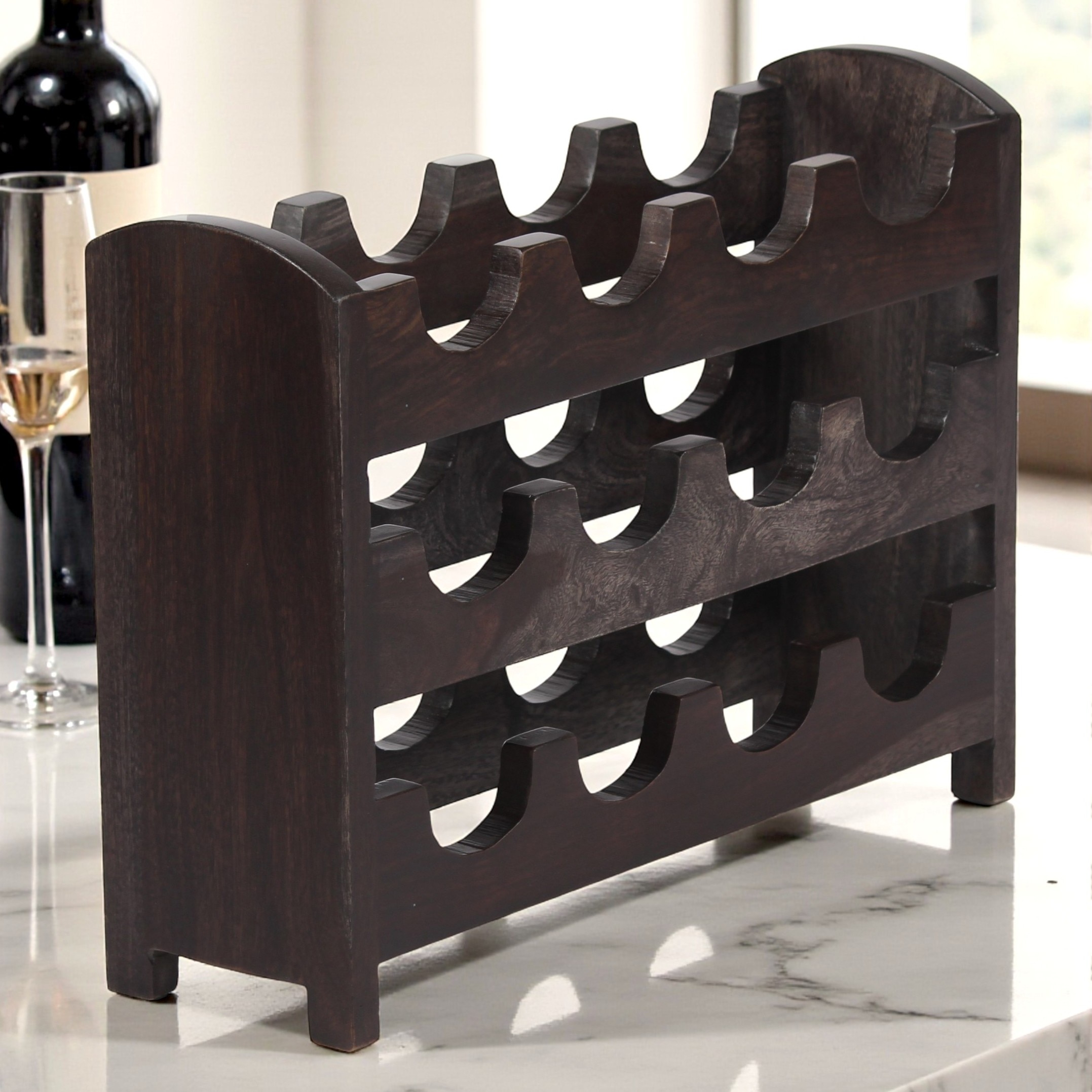Kassel Sheesham Wood Wine Rack for 12 Bottles in Mahogany Finish