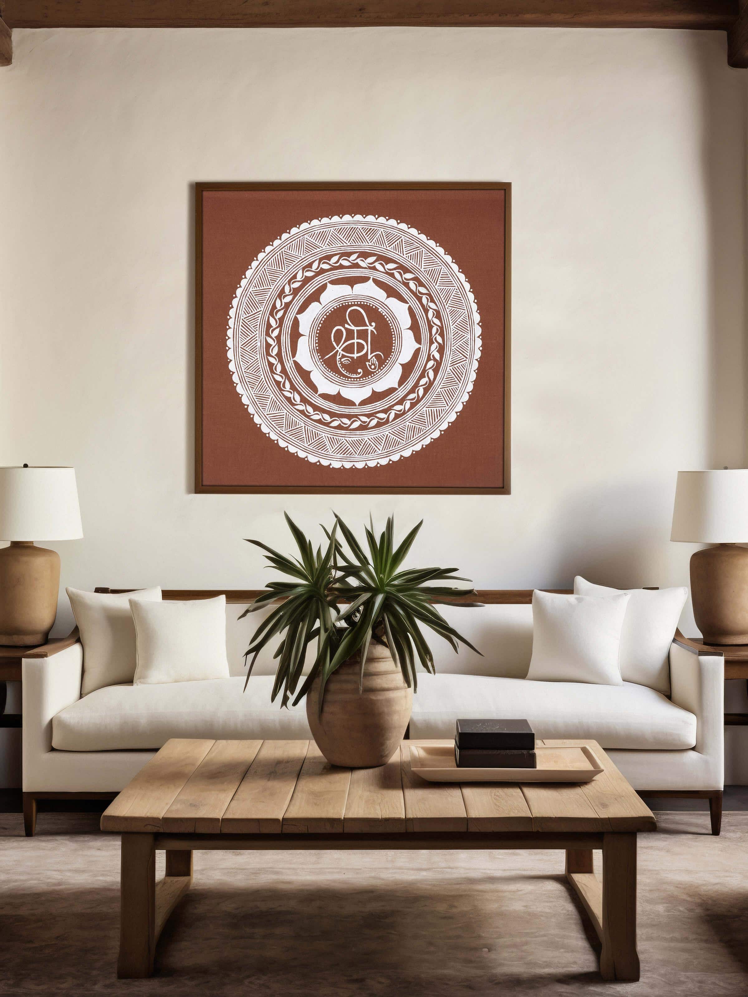 Side view of Aipan shree painting showcasing detailed traditional artwork and intricate design elements