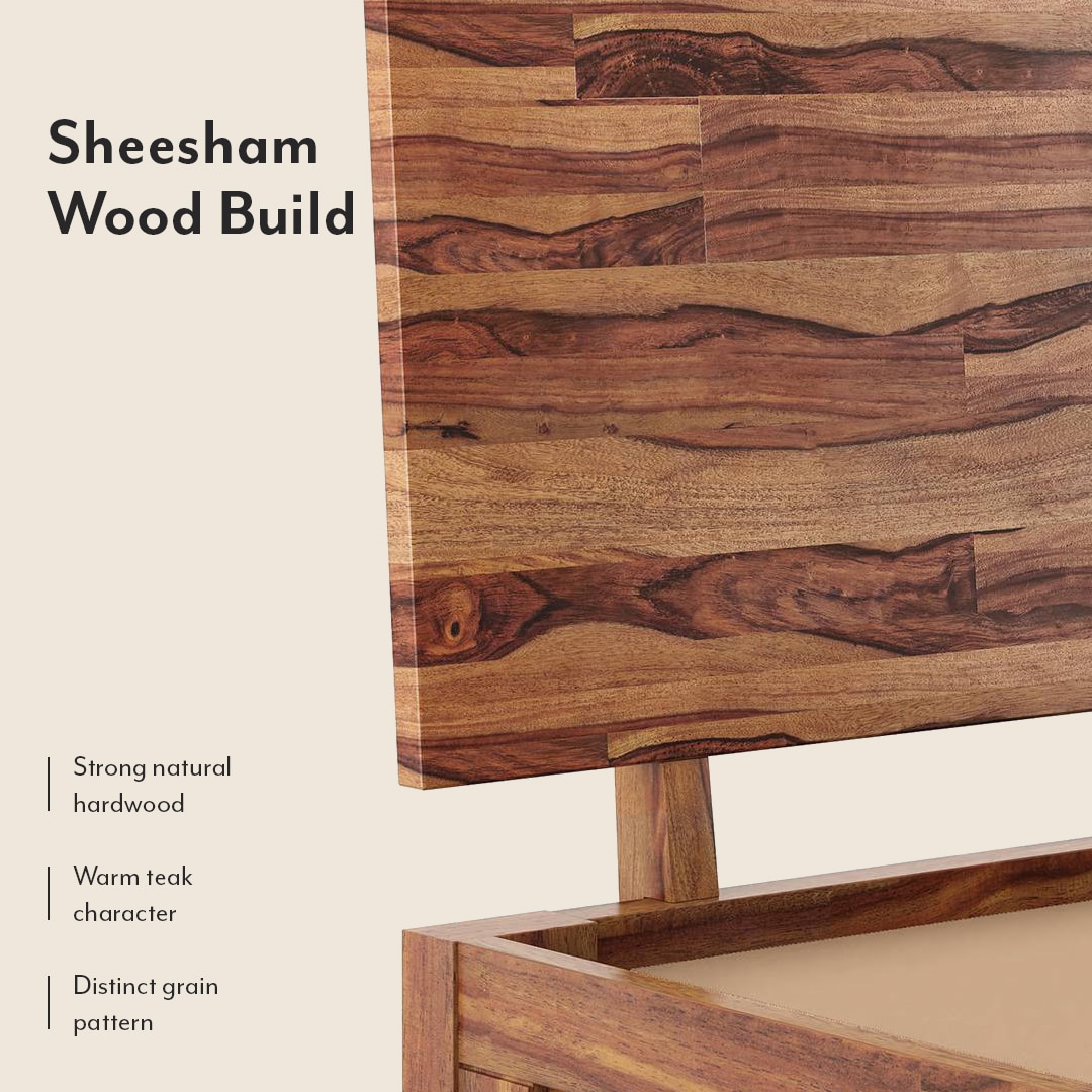 Boston Solid Wood Queen Size Box Storage Bed In Teak Finish