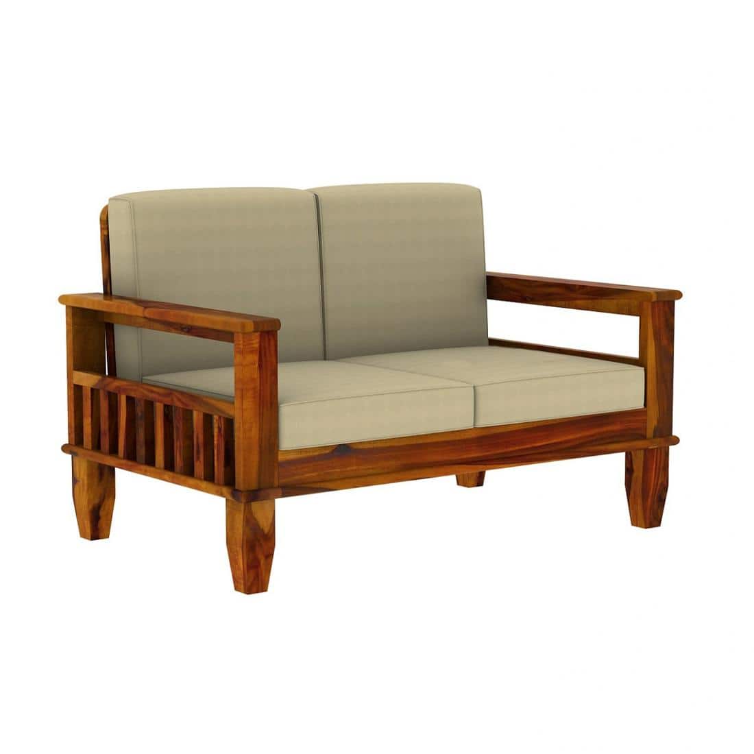 Madhavi 3+2+1 Seater Wooden Sofa (Creame Colour, Honey Finish)