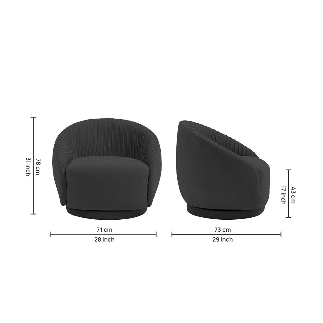 Lorna Swivel Solid Wood Round Chair in Black Colour