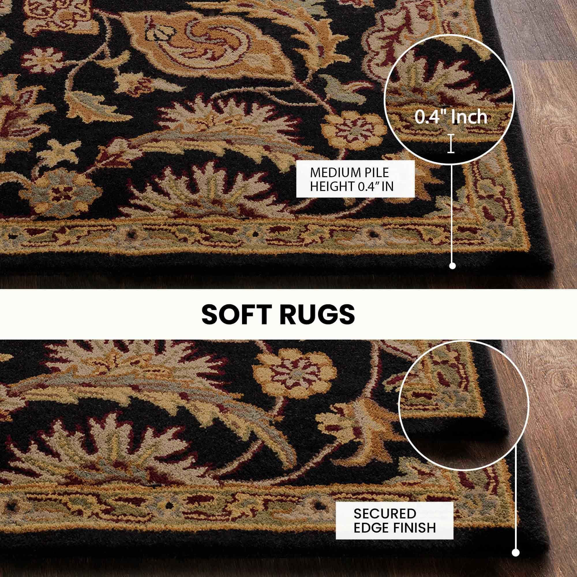 Black Floral Wool 8x11 Carpet