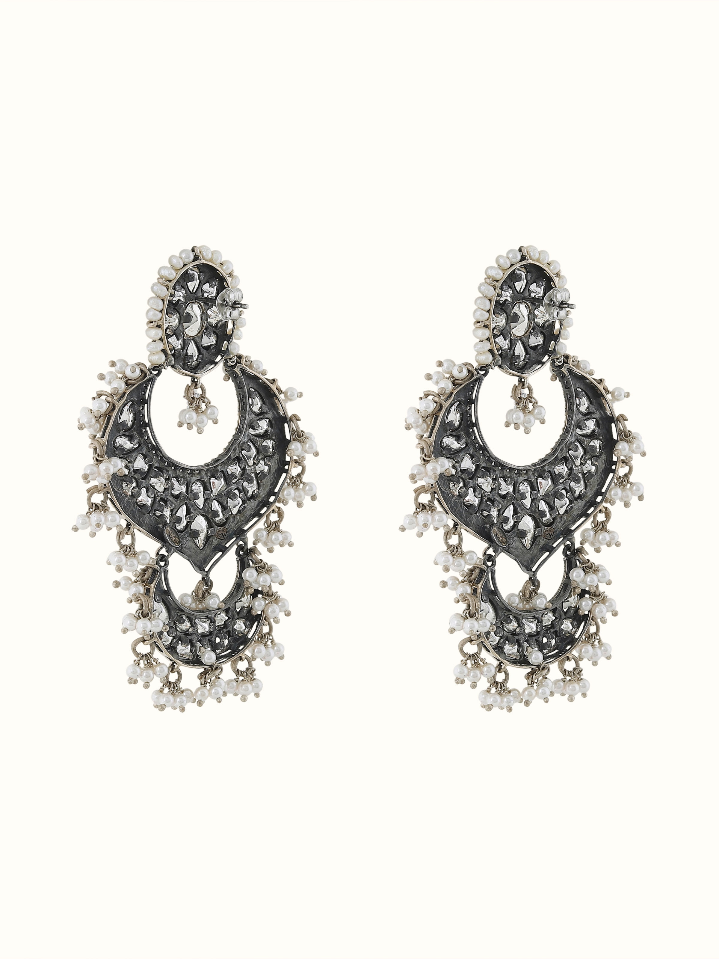 Dank Polki Silver Drop Earrings