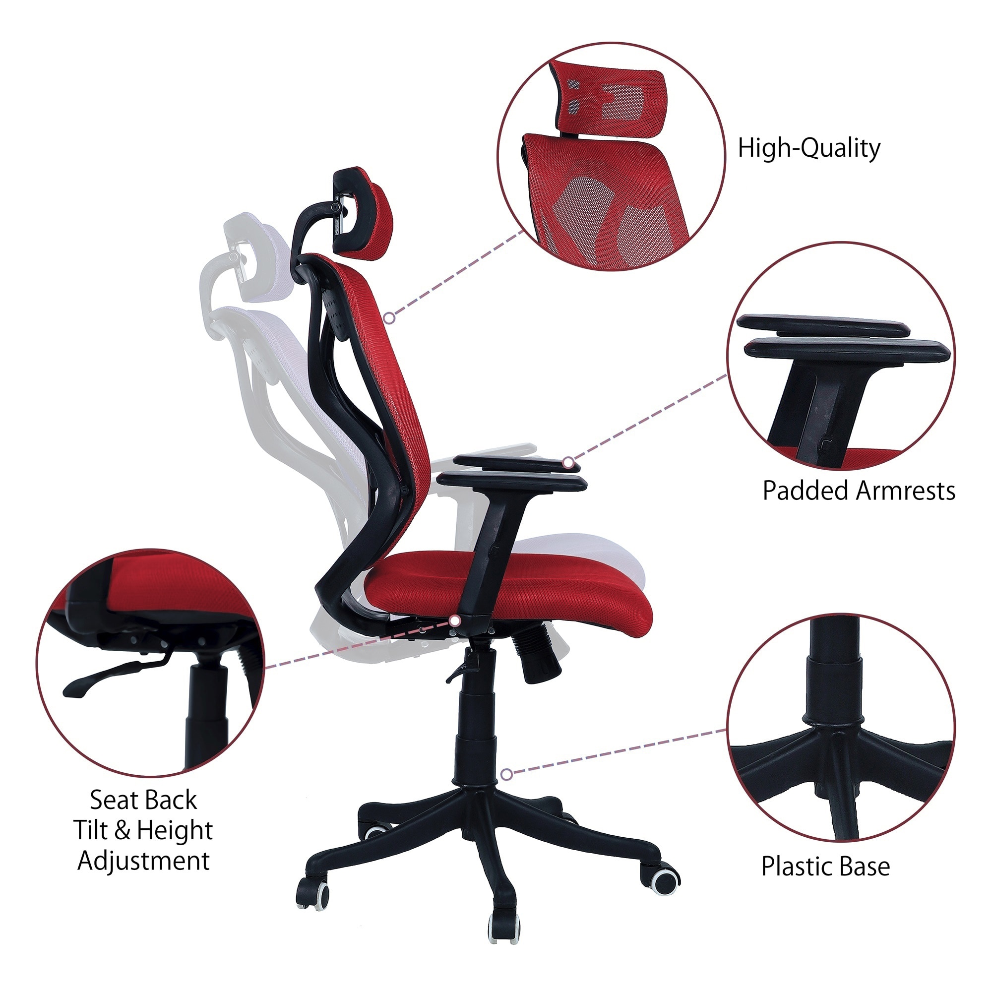 Zeeazyana High Back Ergonomic Chair in Red Colour
