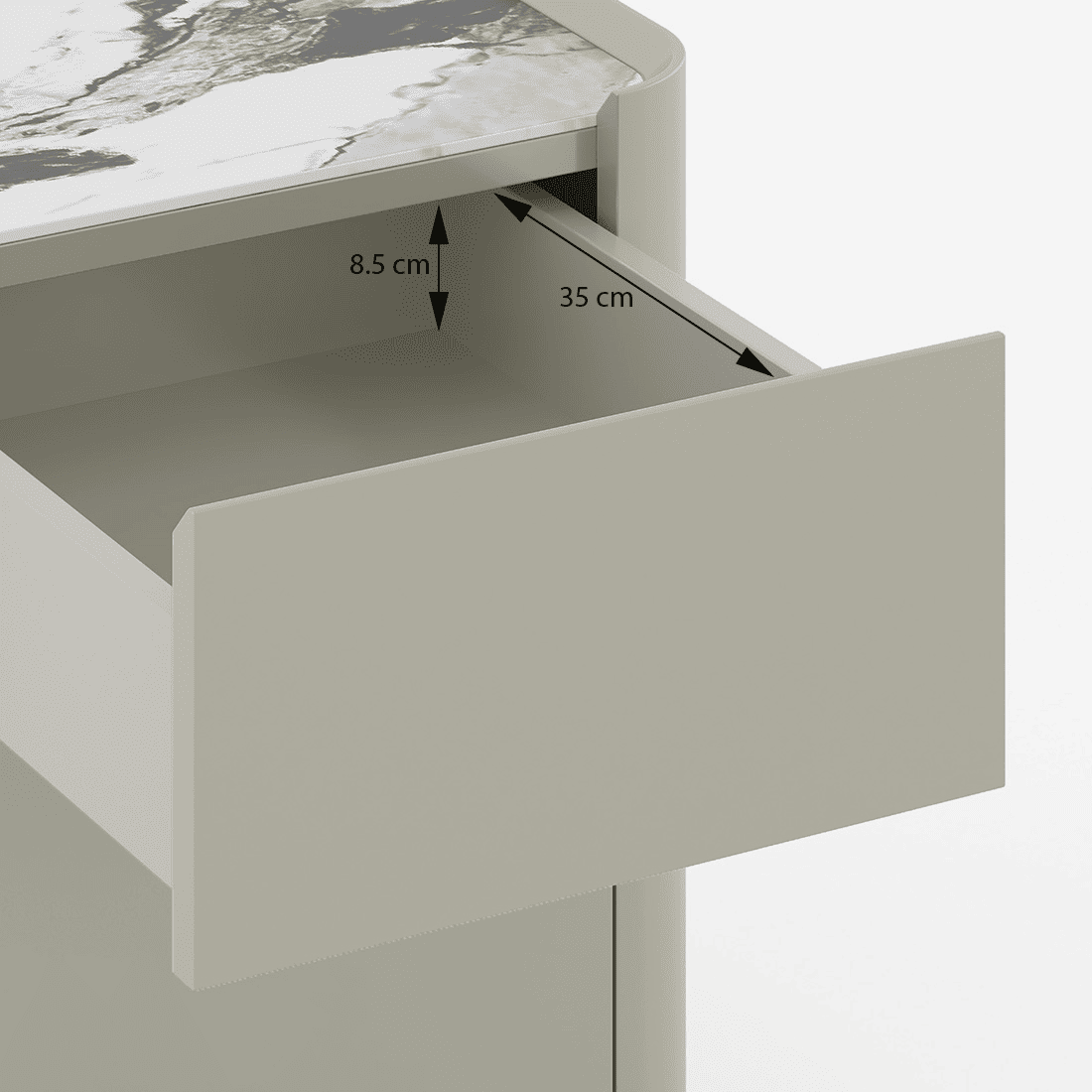 Dorian Engineered Wood Bedside Table With Ceramic Top In Taupe High Gloss Finish