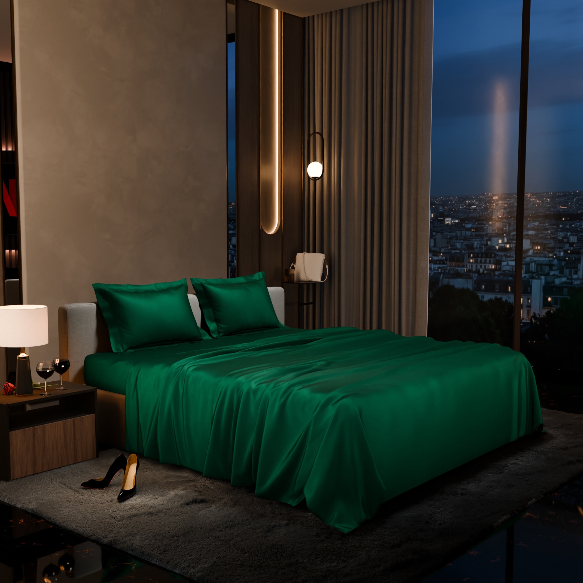 Stoa Paris Double Bedsheet with 2 Pillow Covers sheet with Emerald Green - Stoa Paris