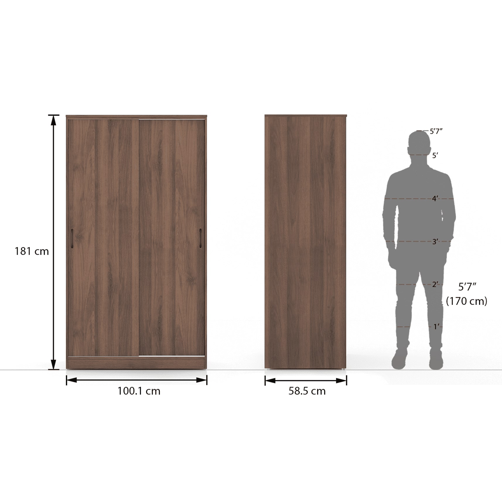 Jaden Engineered Wood 2 Door Sliding Wardrobe Without Mirror in Classic Walnut Finish