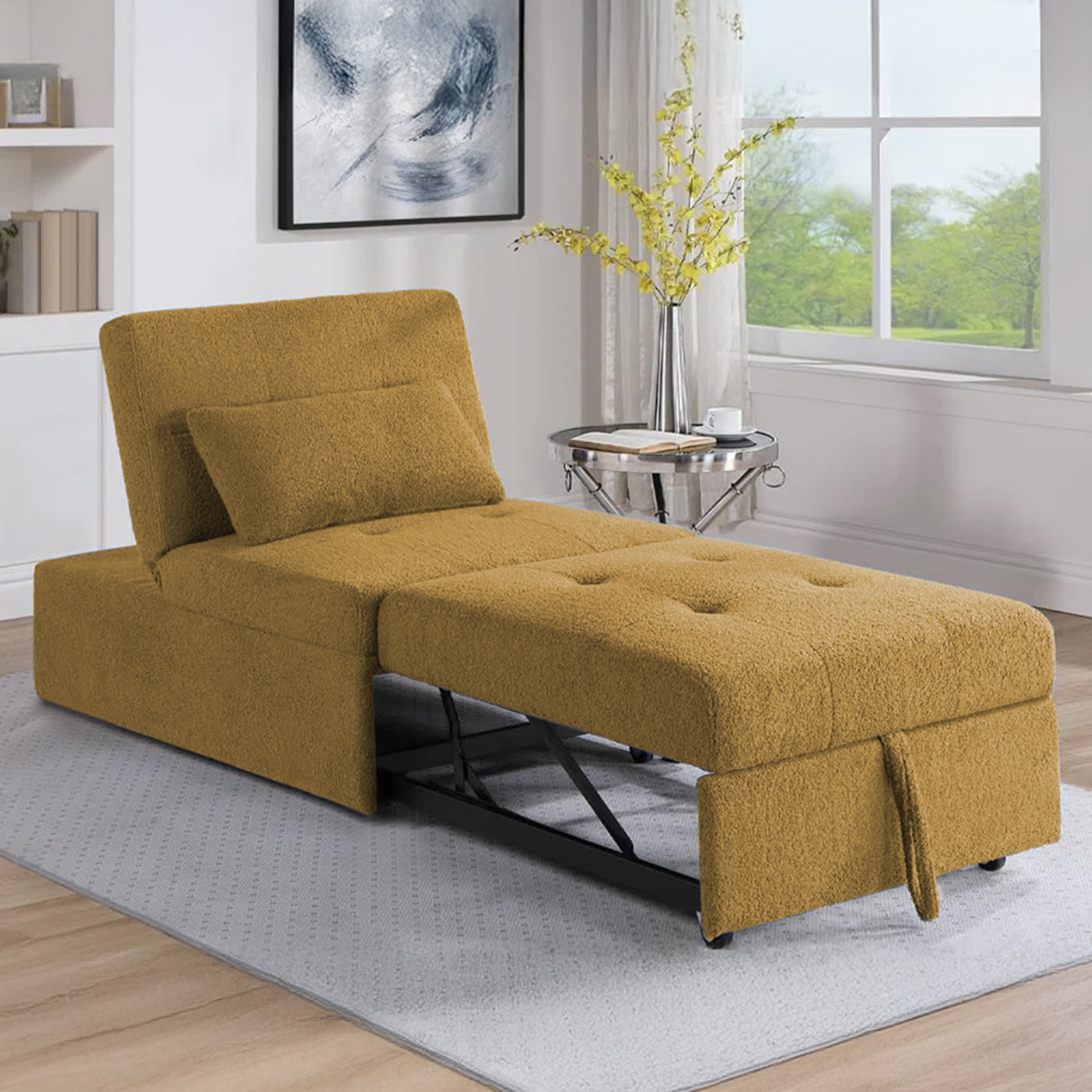 Evenie 1 Seater Pull Out Sofa cum Bed  in Yellow Colour - Home Lifestylez