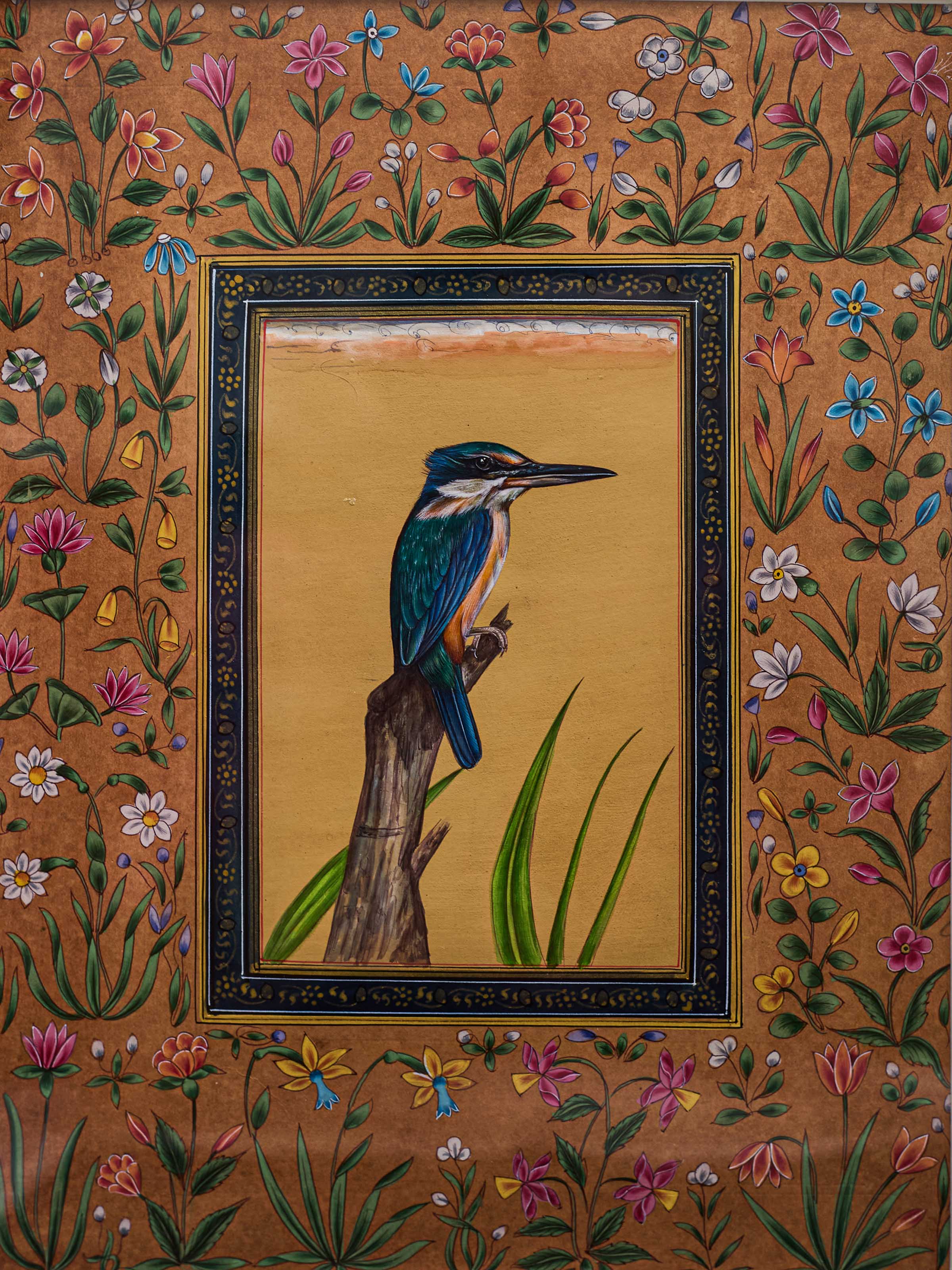 Kingfisher on The Branch Miniature Painting