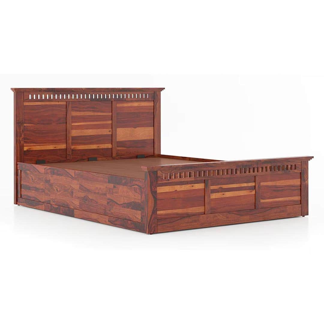 Fidora Solid Wood King Size Hydraulic Storage Bed In Honey Finish