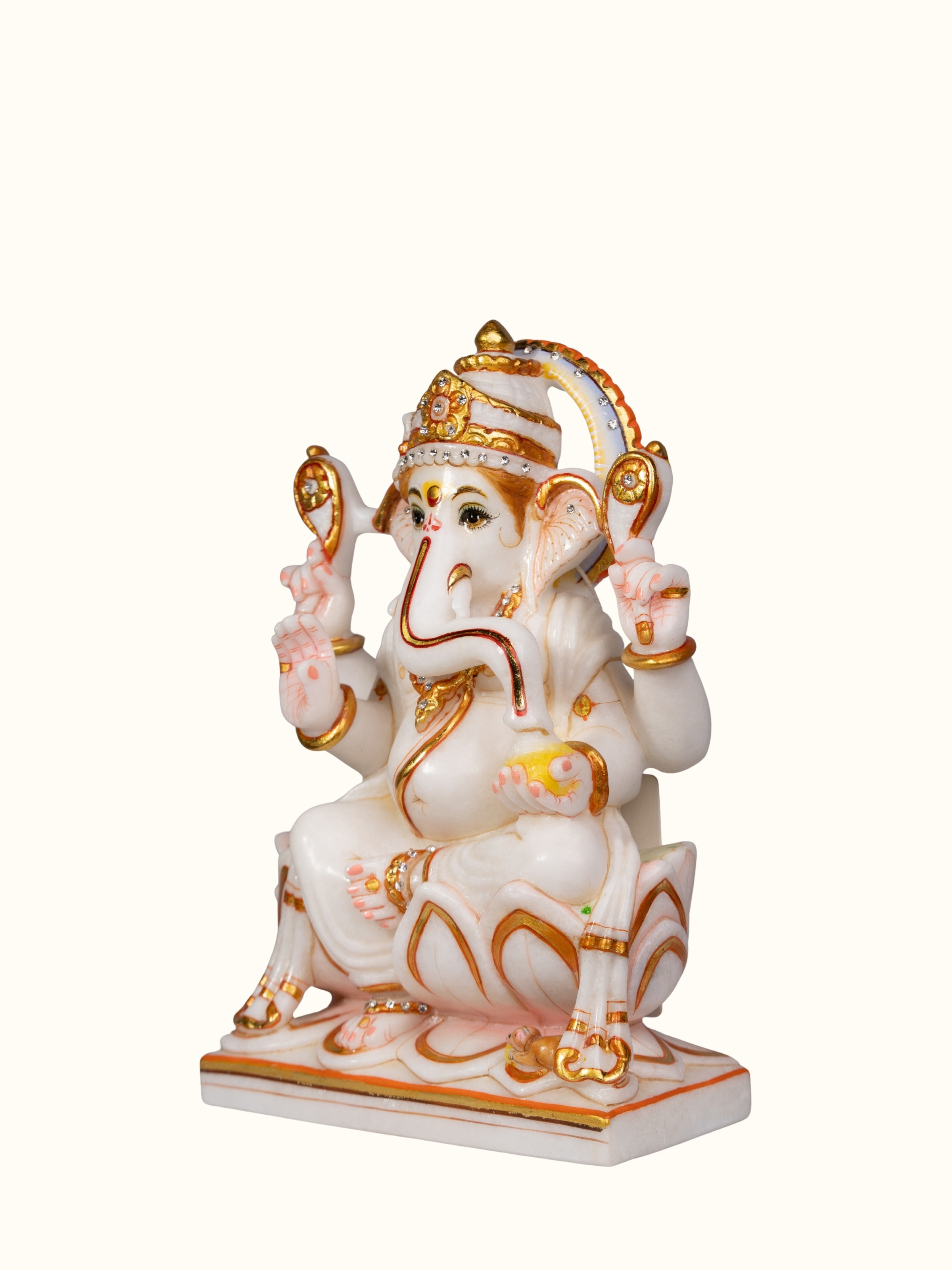 Angled view of Carved Marble Ganesha Idol