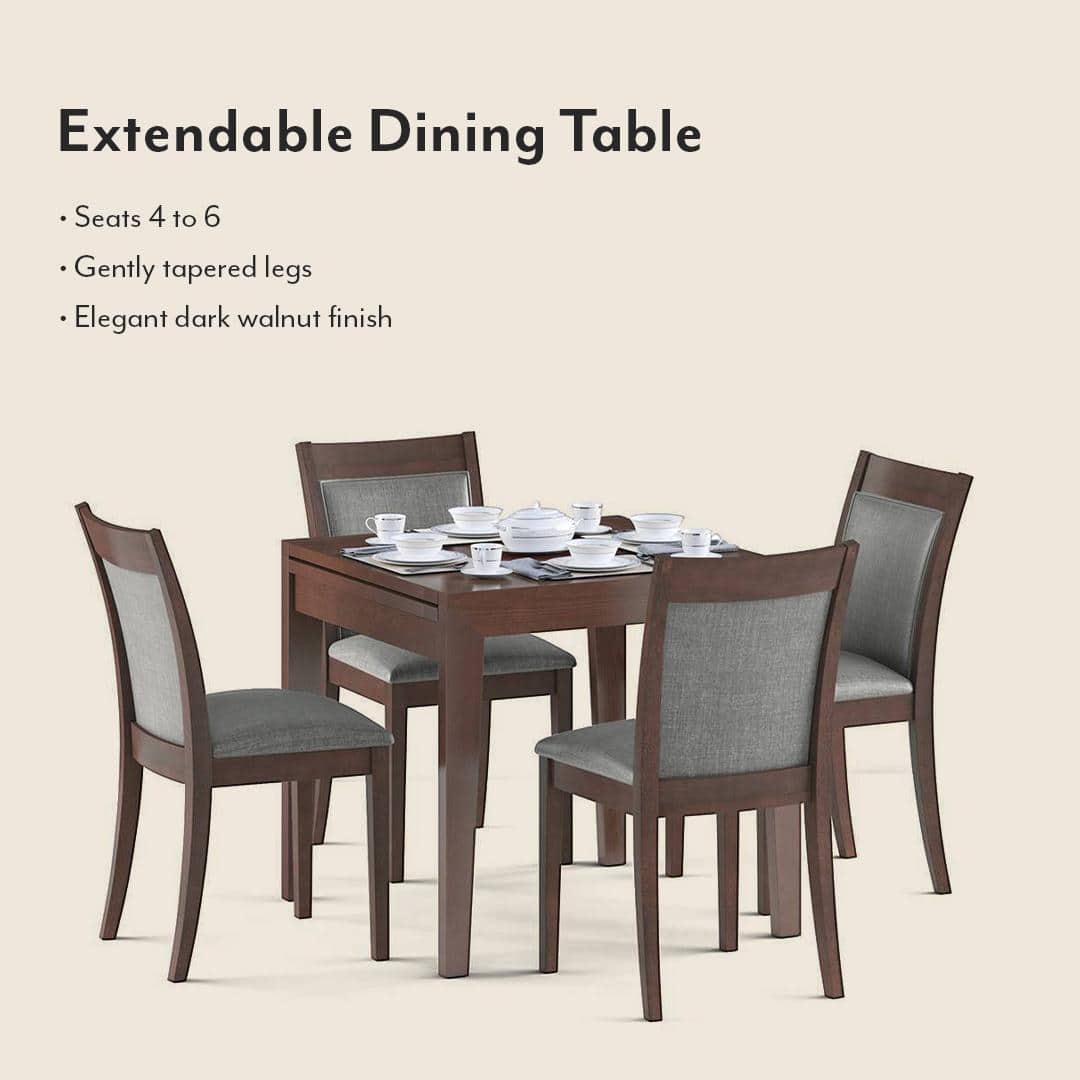 Murphy 4-To-6 Extendable - Dalla 4 Seater Dining Table Set (Colour- Grey , Finish- Dark Walnut)