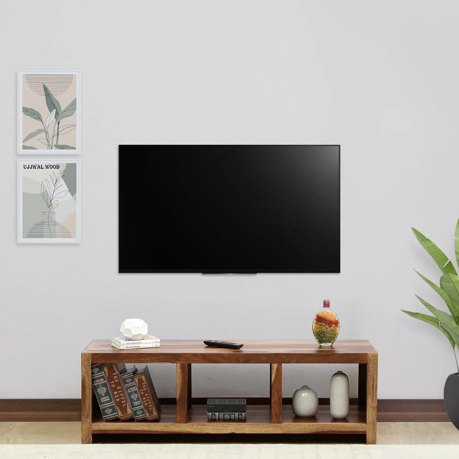 Sheesham Wood TV Unit in Scratch Resistant Rustic Teak Finish For TVs Up To 55 Inches - Ujjwal Wood