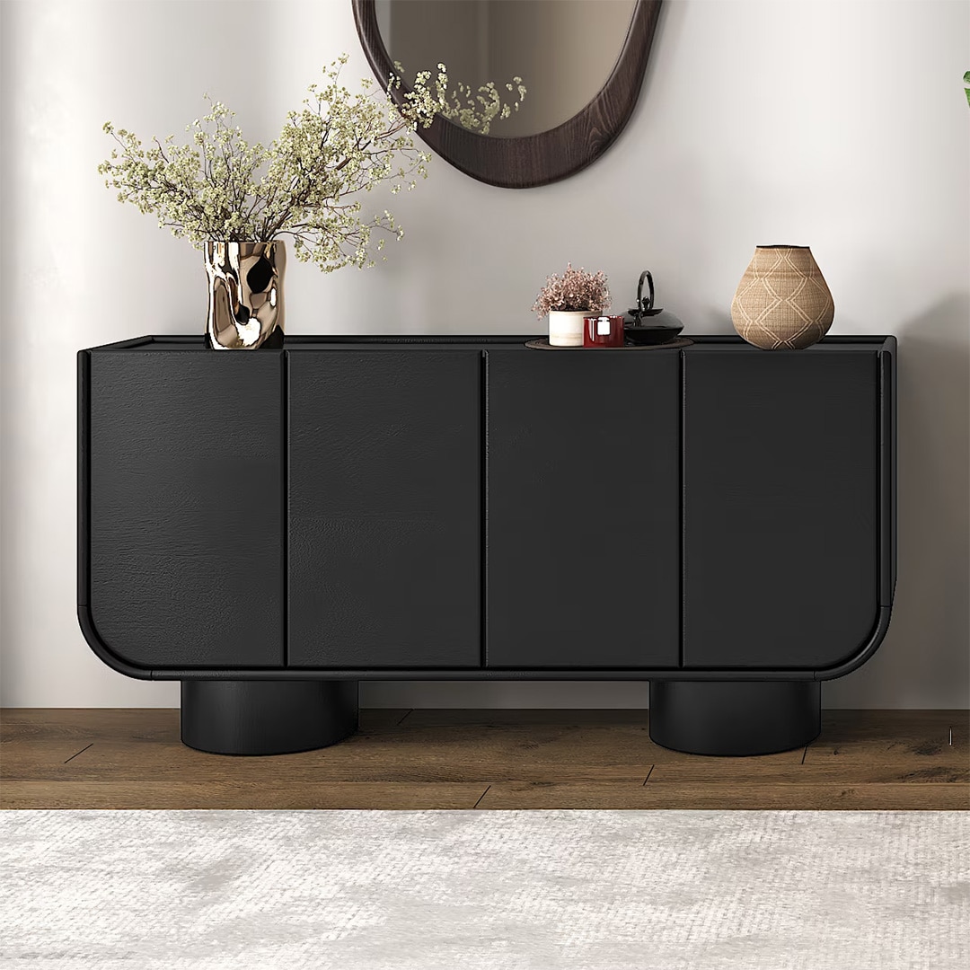 Nura Solid Wood Sideboard In Black Wire Brush - Urban Ladder