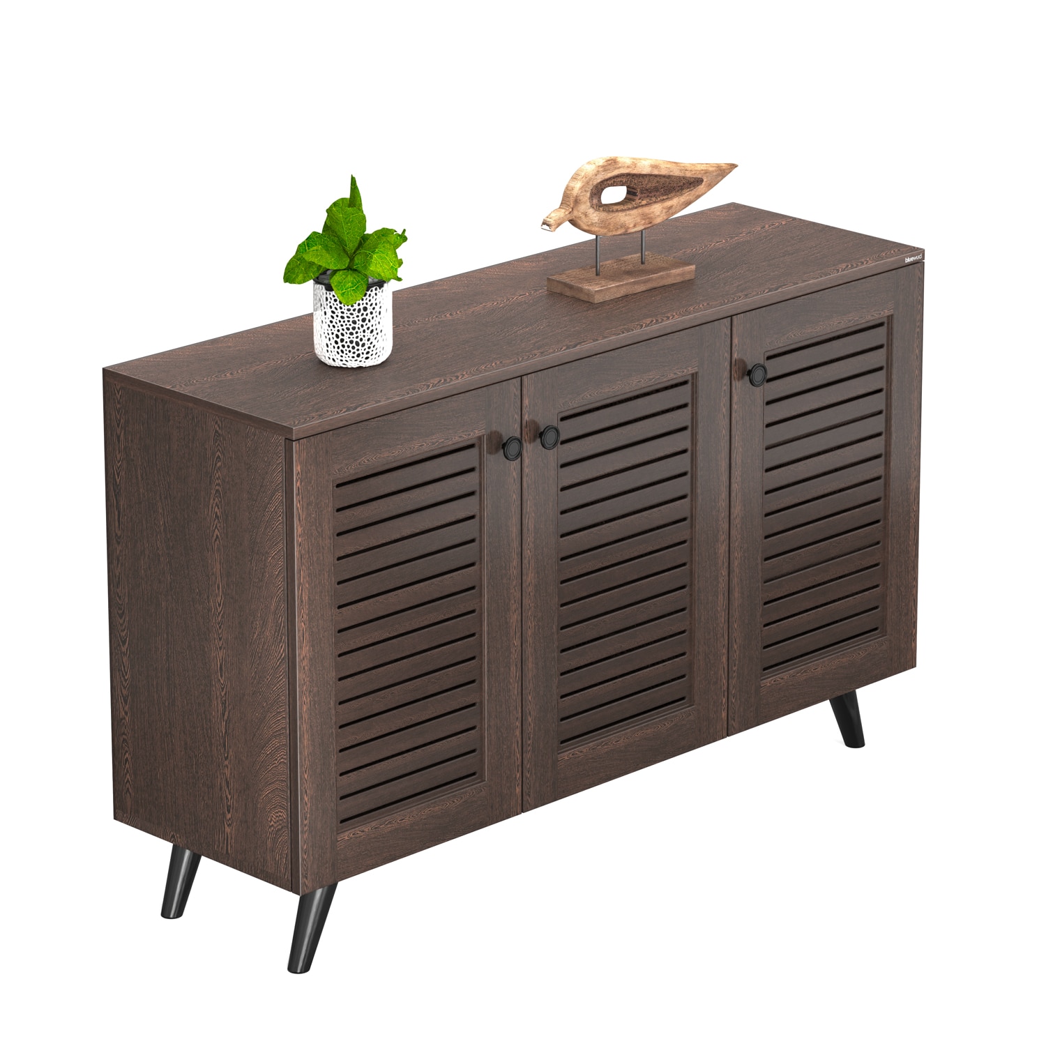 BLUEWUD Carlem Engineered Wood 3 Doors Shoe Rack Cabinet Slipper Footwear Stand Organizer with Drawer can Store Up to 16 Pairs for Hall Living Room Home Furniture (Wenge)