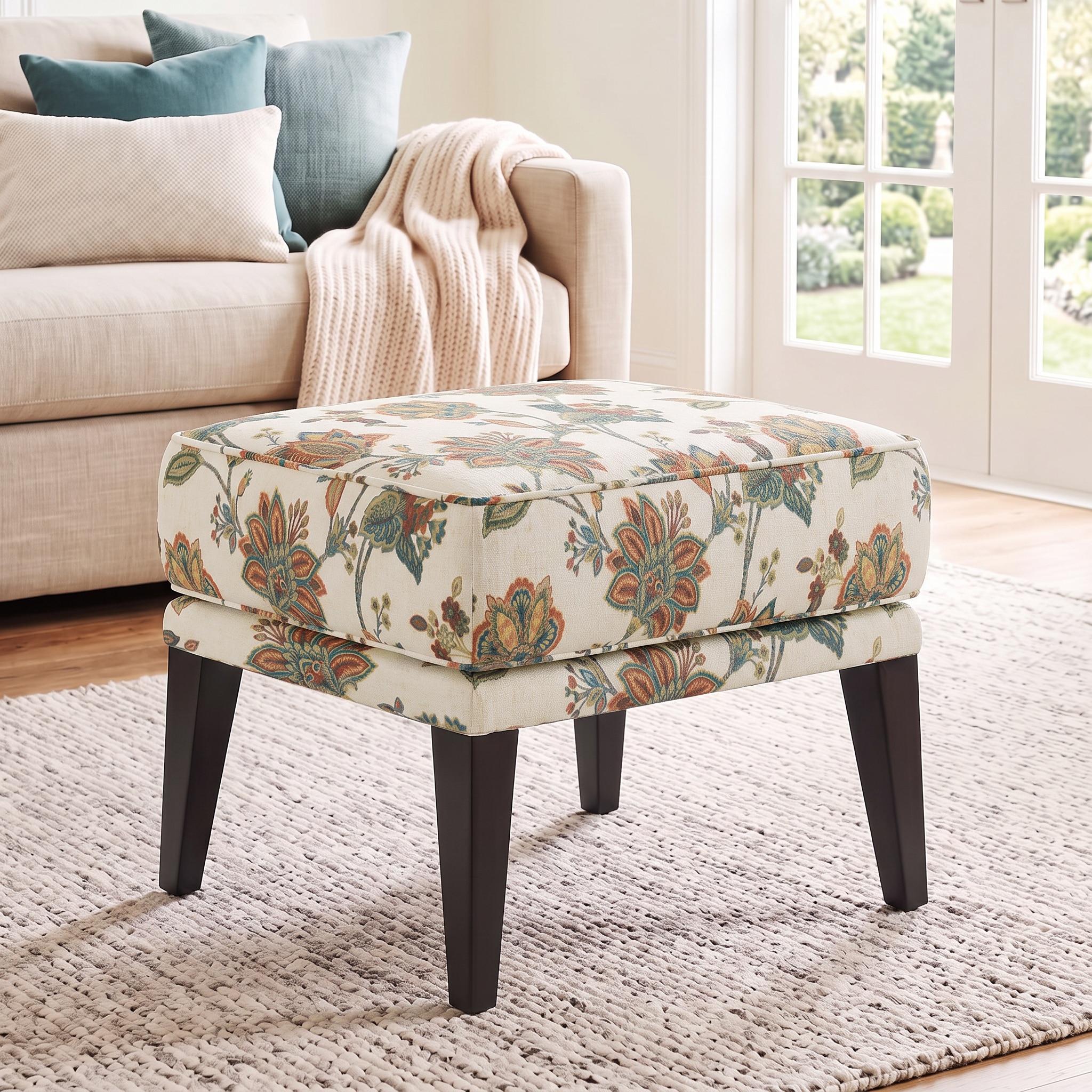 Morgen Ottoman In Rustic Palmette Floral Colour