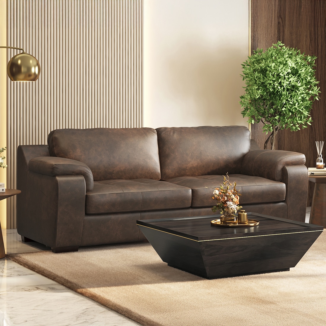Trissino 3 Seater Luxury Italian Leather Sofa In French Roast