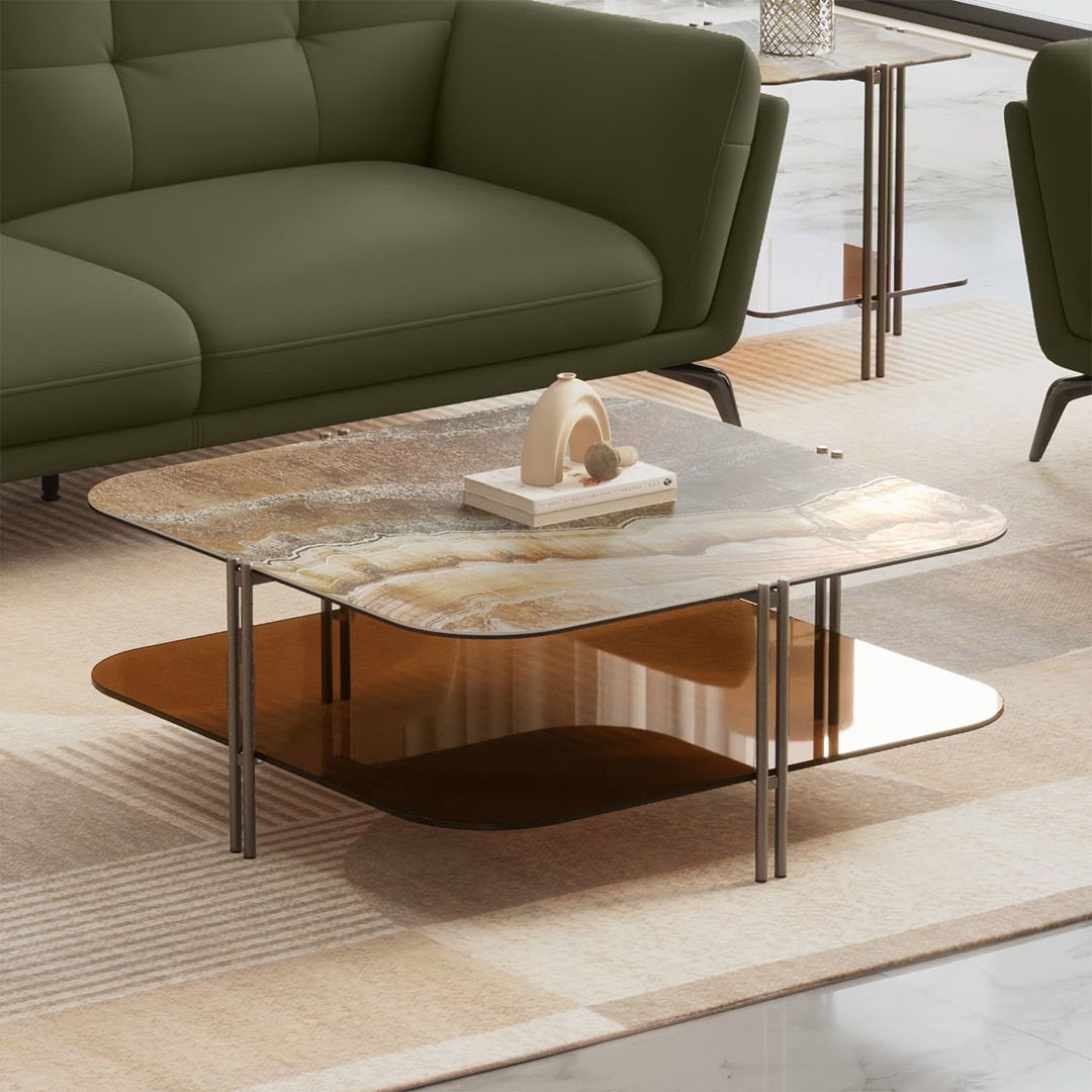 Paloma Square Marble Coffee Table in Jupiter Spanish Ceramic Finish