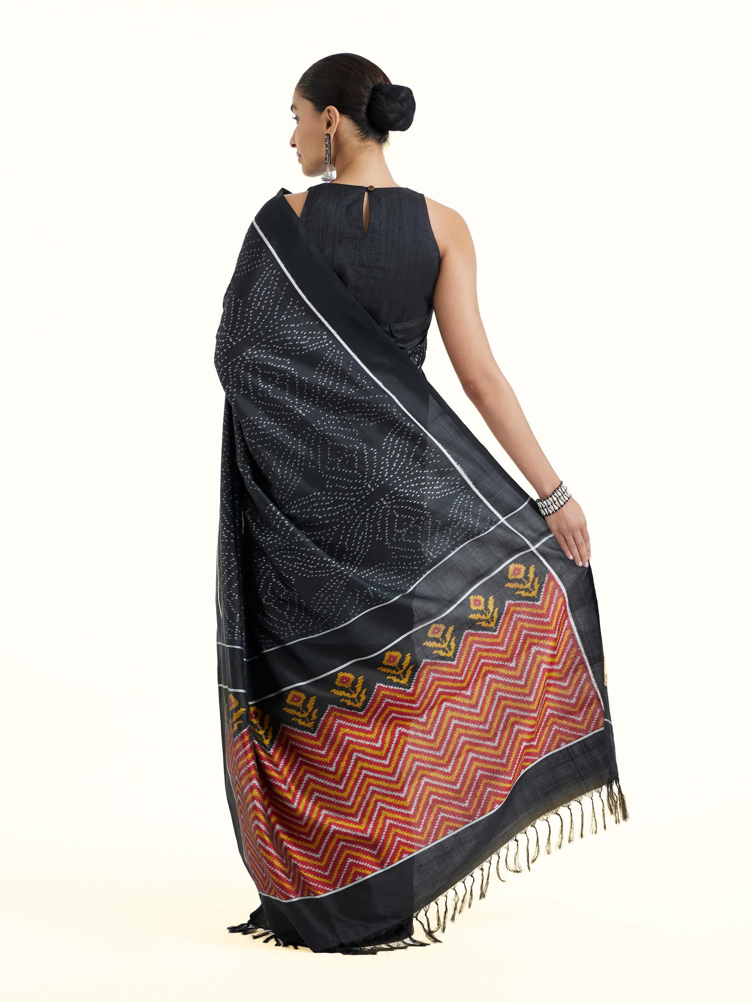 Black Pochampally Ikat Handloom Silk Saree
