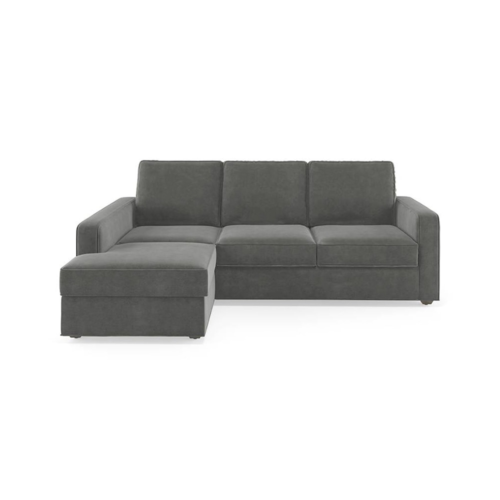 Apollo Compact Sofa (Colour : Ash Grey Velvet, Cushion : Soft, Back Type : Regular, Seating Capacity : Left Aligned 2 Seater + Left Aligned Chaise) - Urban Ladder