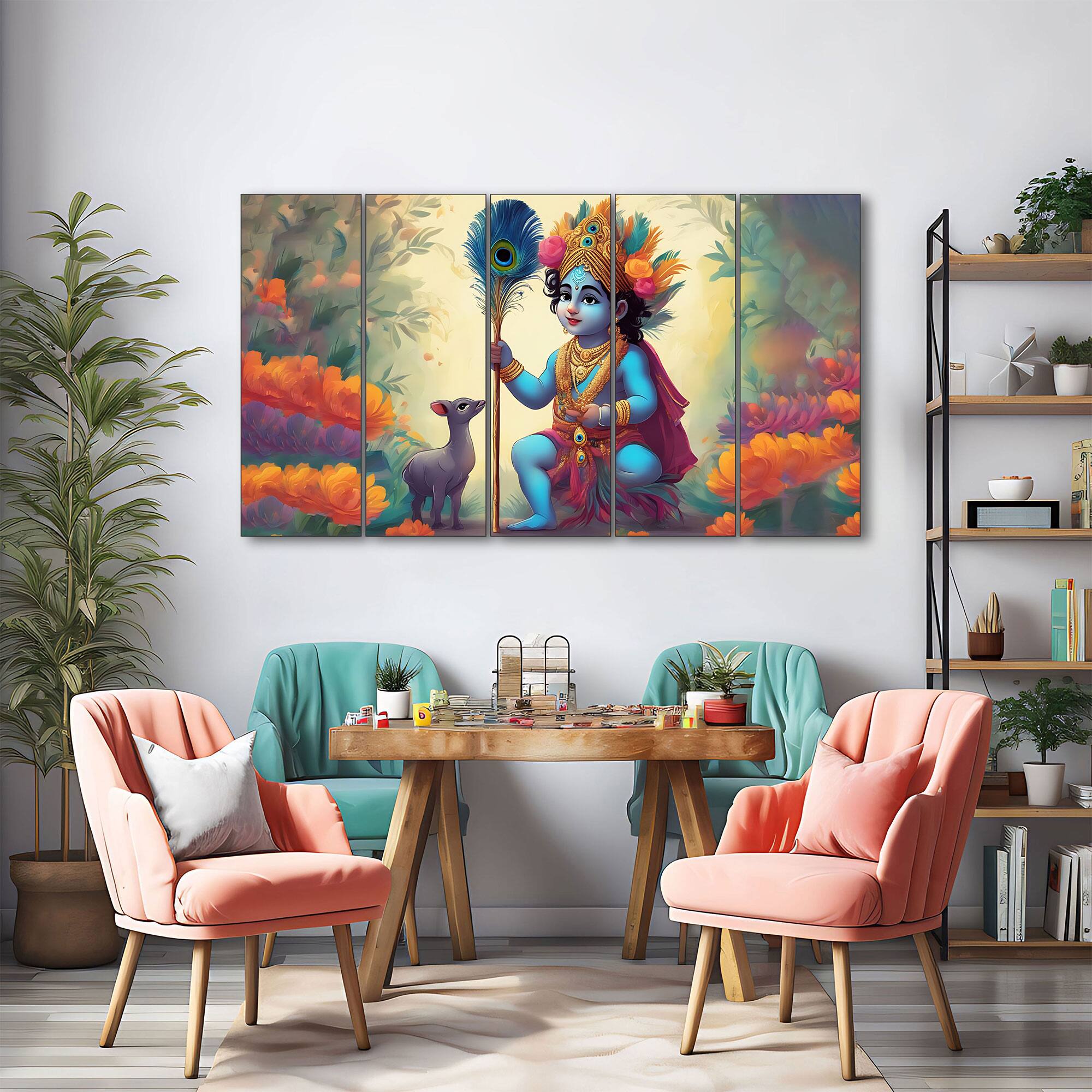 The Castle Decor Bal Gopal Wall Painting Wooden Framed 27x48 Inch (Style 10) - The Castle Decor