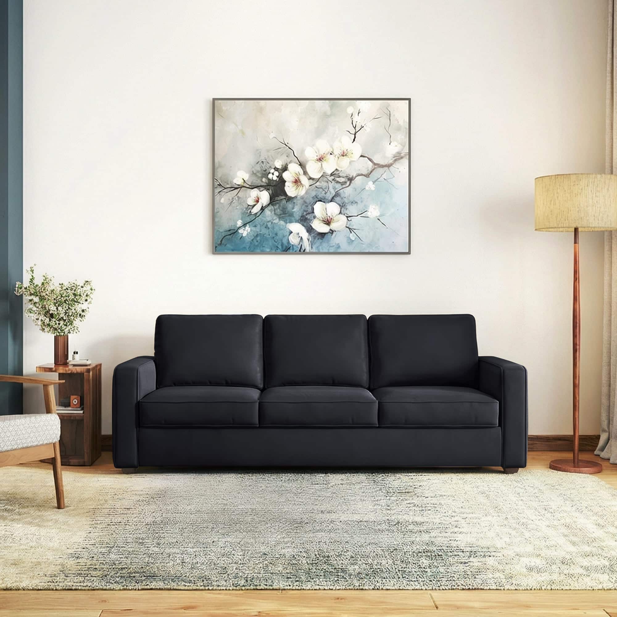 Apollo Compact 3 Seater  Fabric Sofa In Deep blue velvet Colour