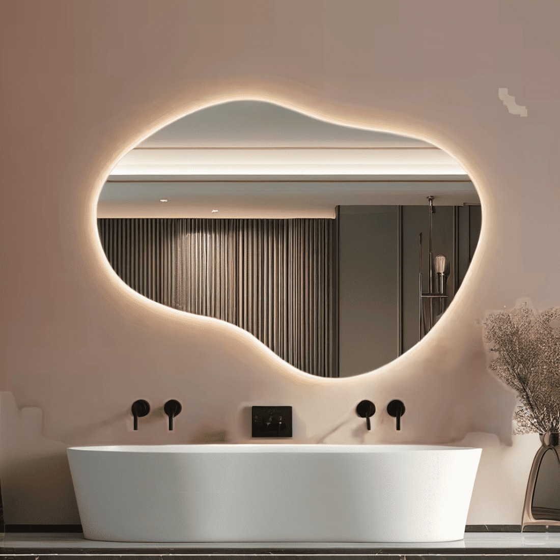 Wavy LED Backlit Mirror Designer Flower Shape for