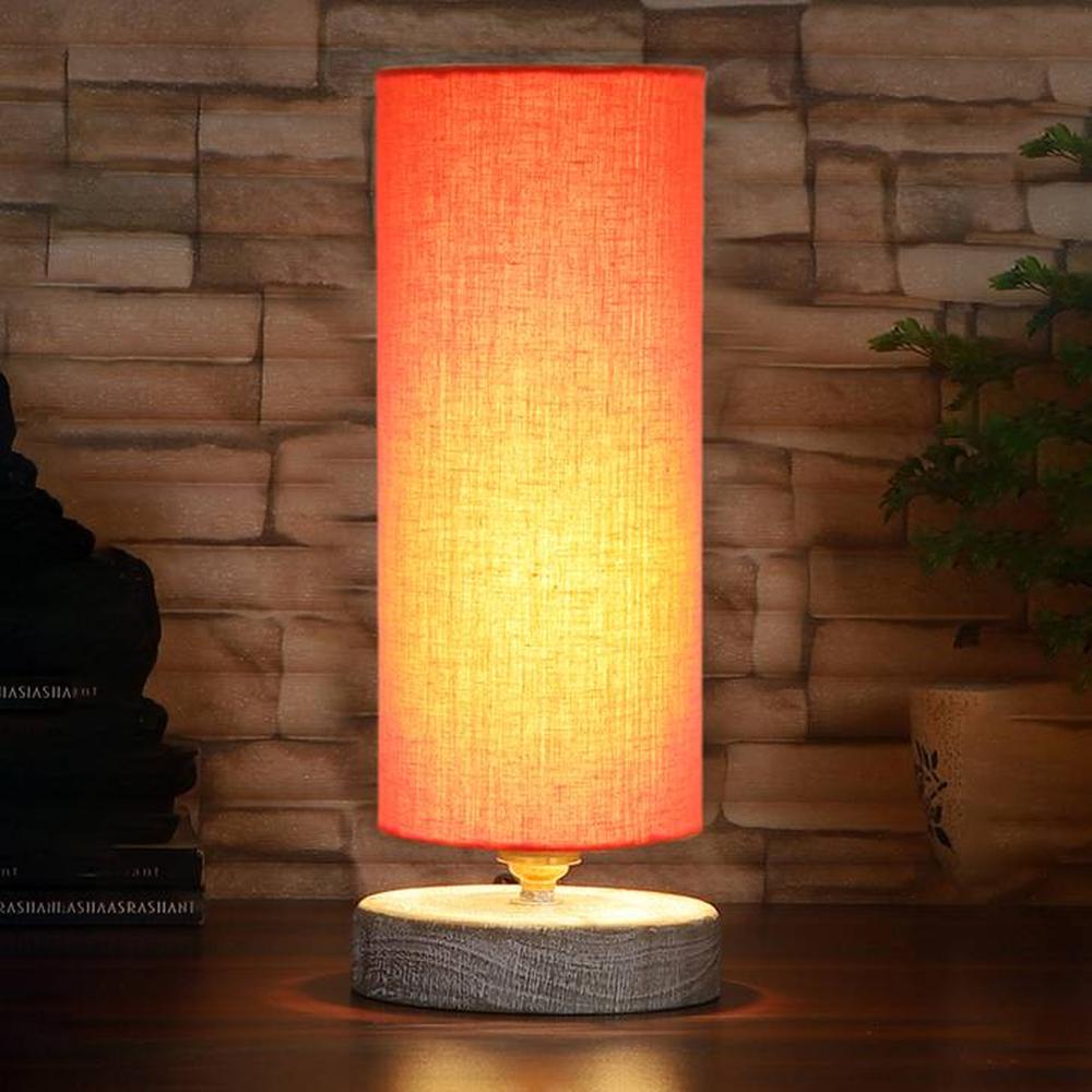 Bernhana Orange cotton table lamp with White Brushed wood base
