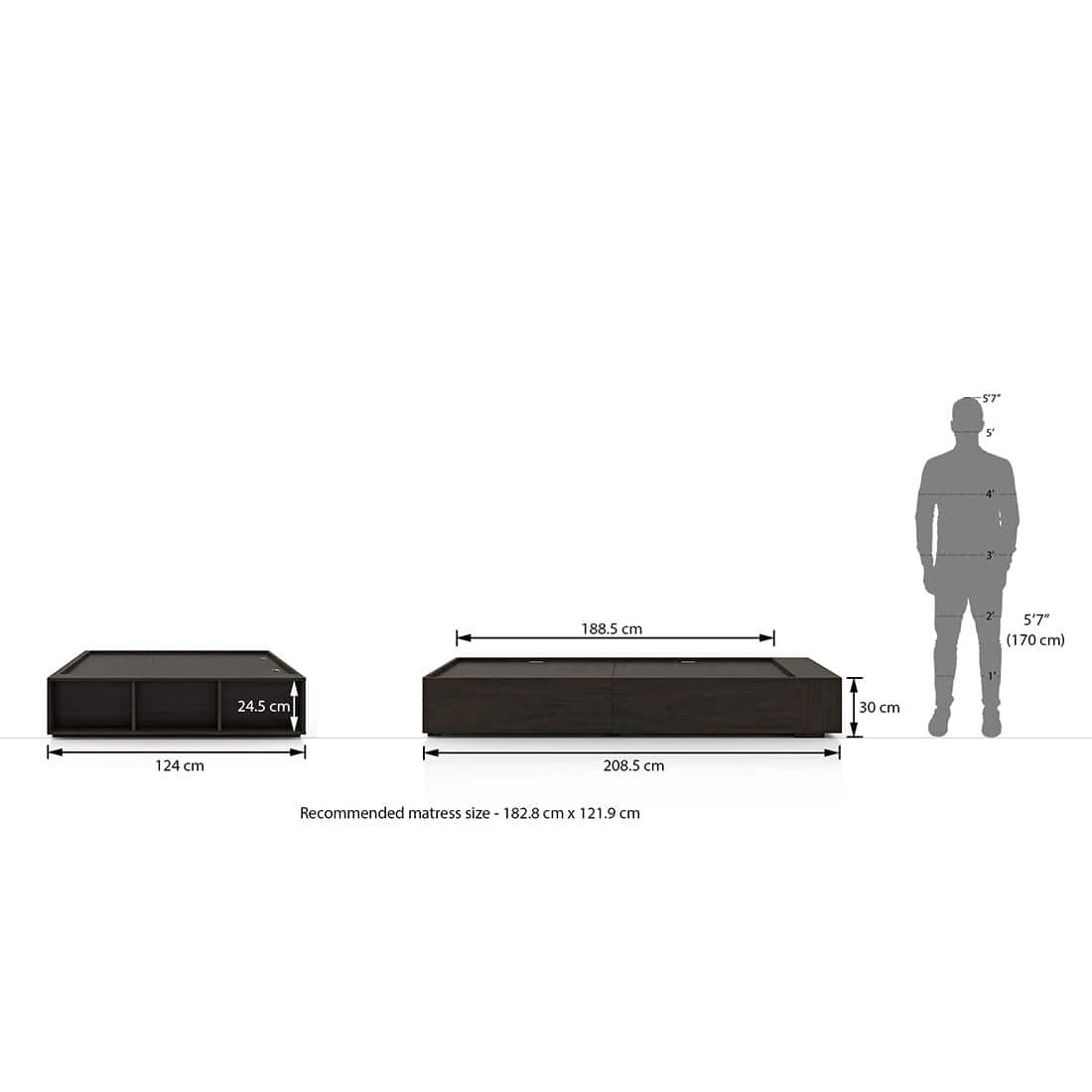 Toshi Engineered Wood Compact Size Drawer And Box Storage Bed In Rustic Walnut Finish