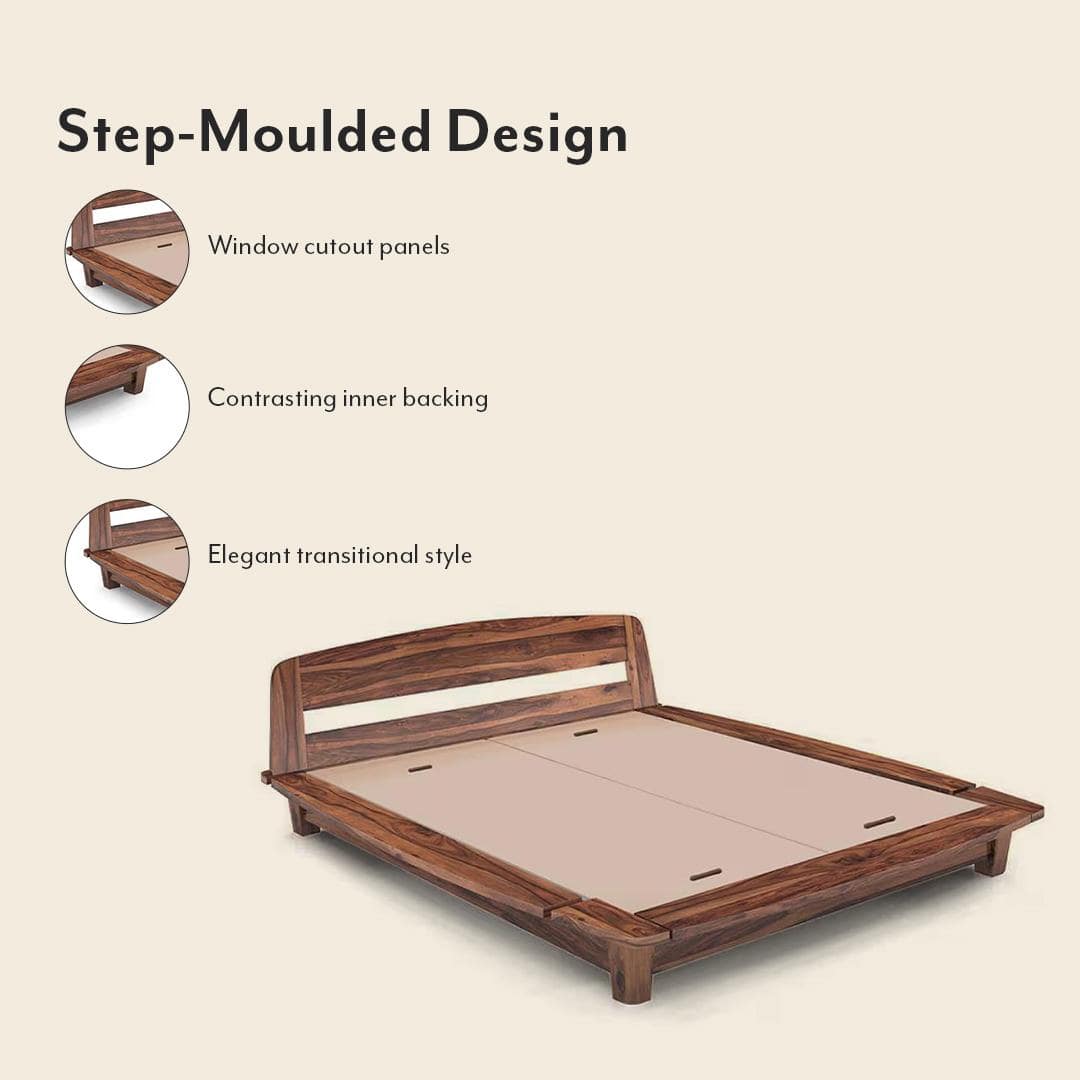 Tahiti Solid Wood Queen Size Bed In Teak Finish