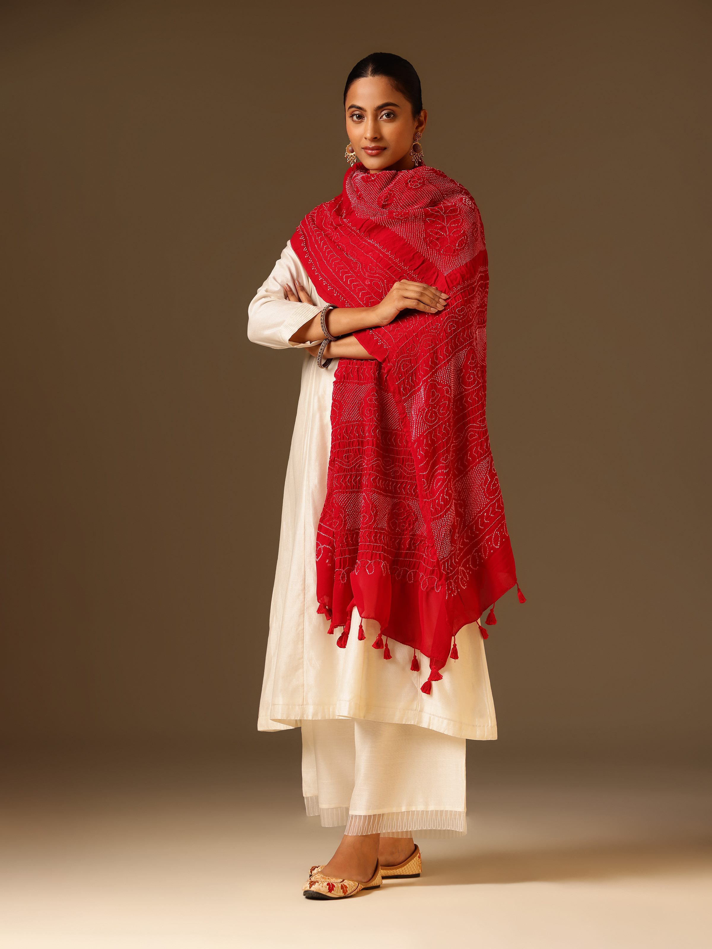 Red Georgette Bandhani Tie & Dye Dupatta