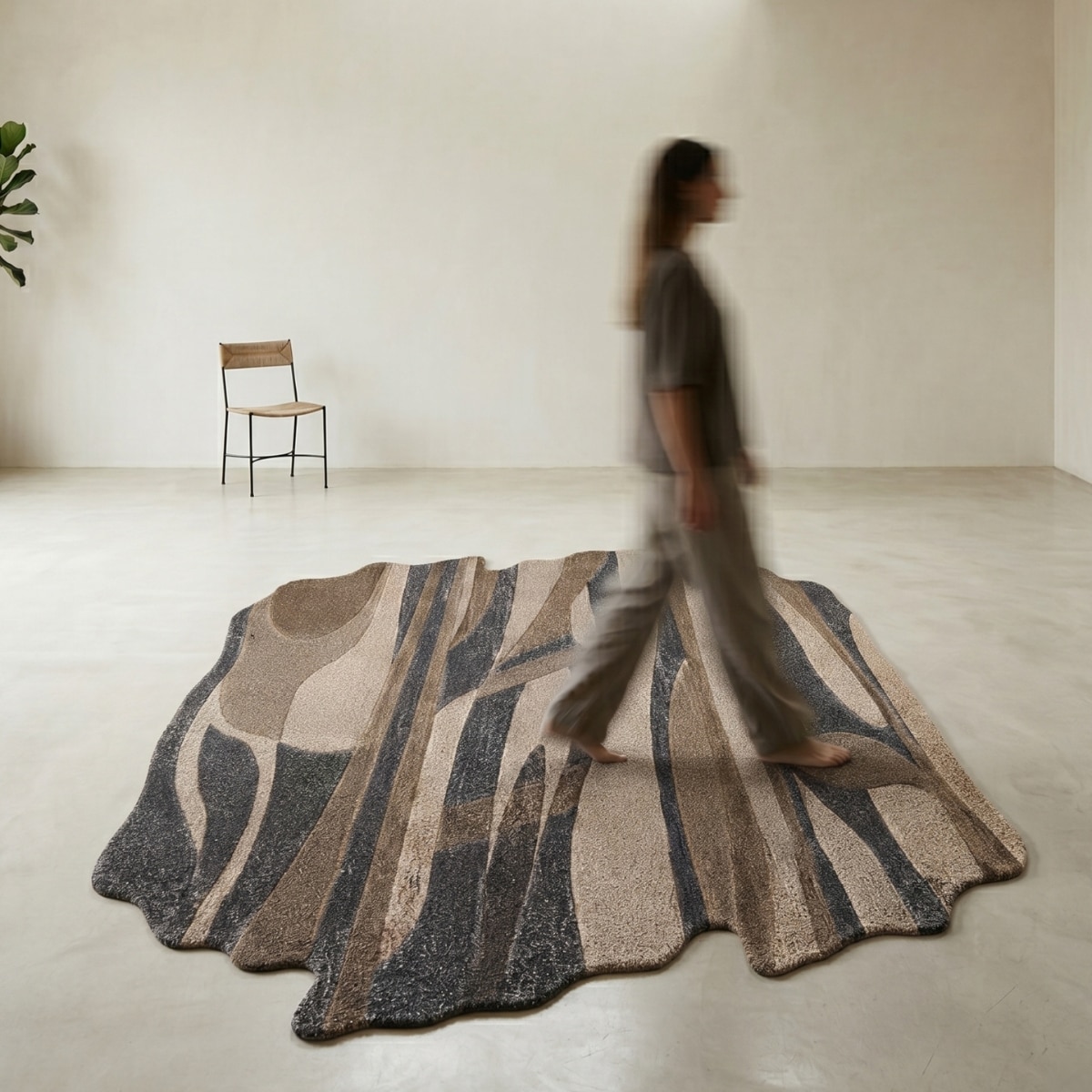 Handmade Wool Shaped Rug Modern Abstract Brown Charcoal 5 x 8 Feet Carpet - NEU LOOMS