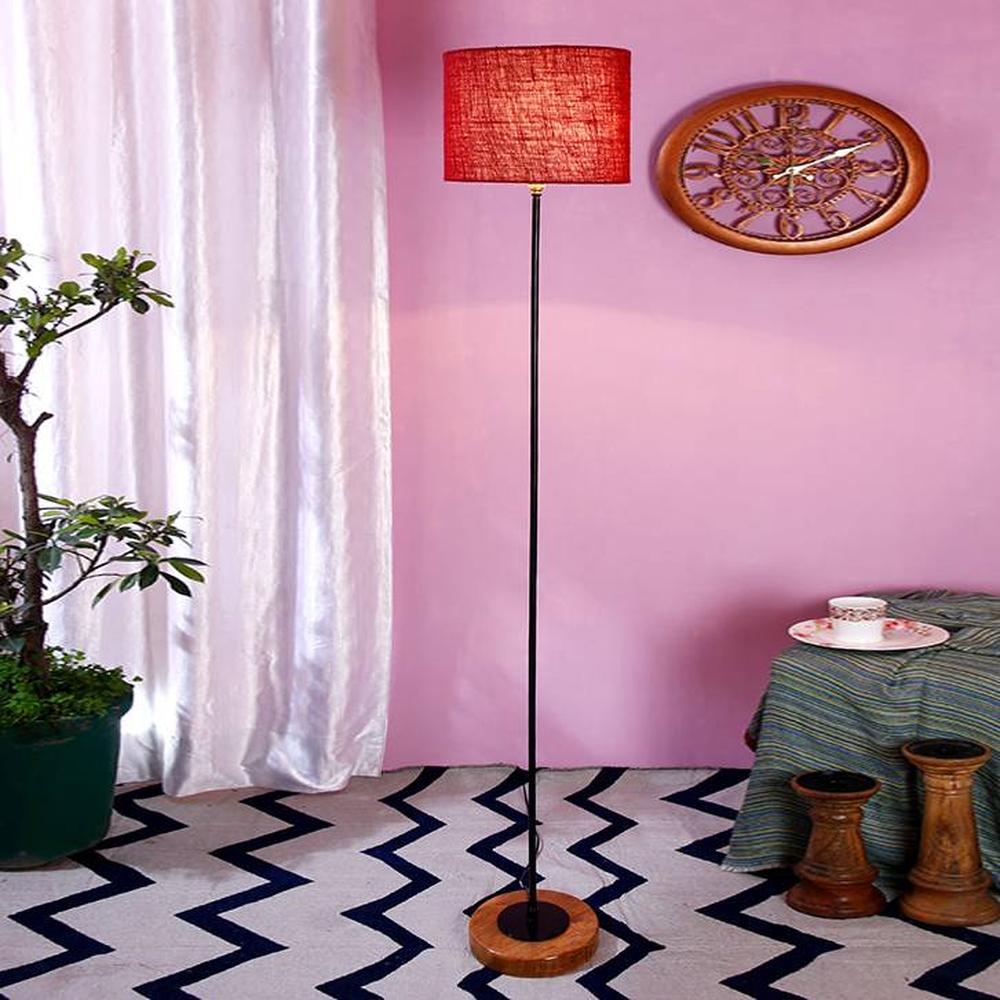 Estelle Maroon Cotton Shade Floor Lamp - Devansh