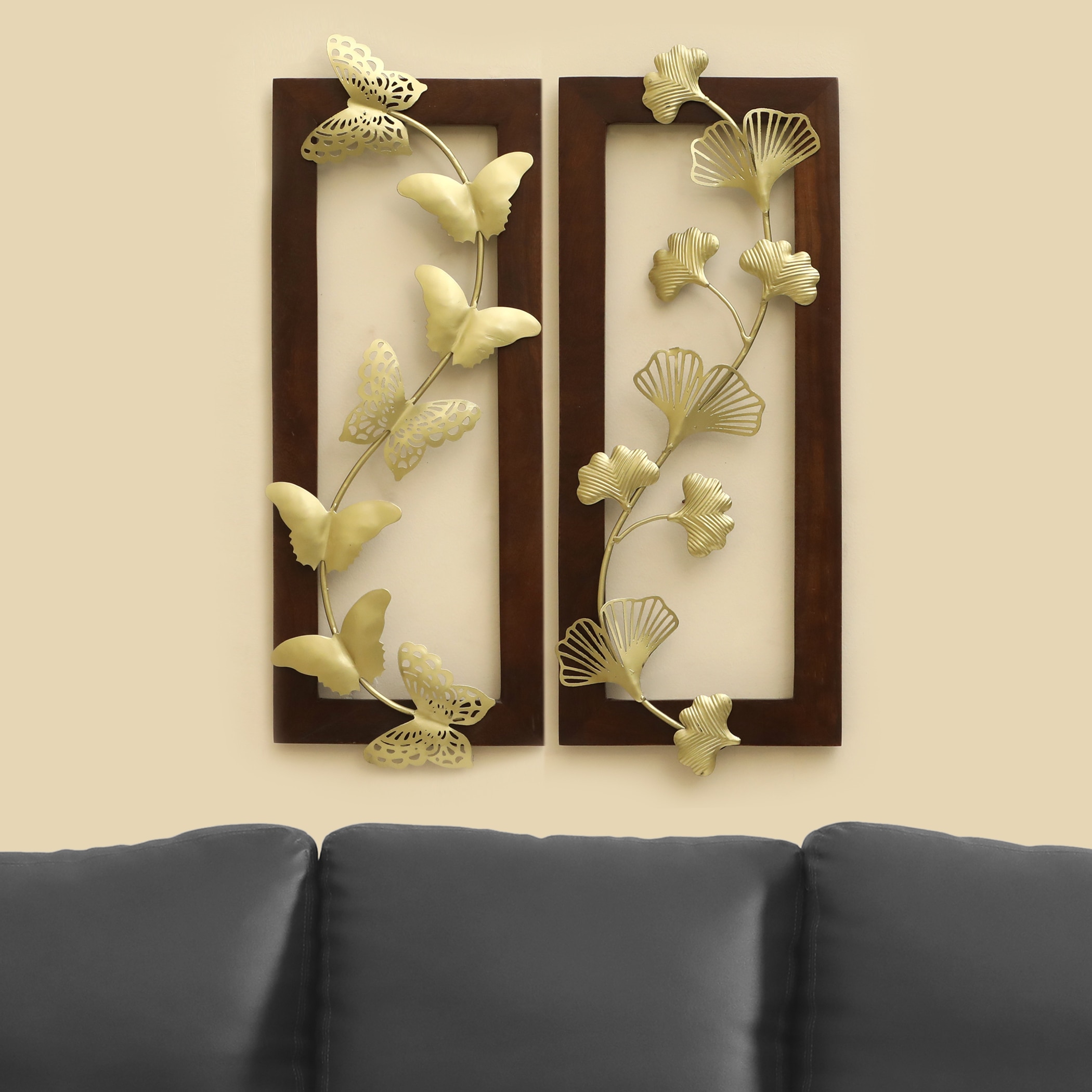 W-Alena Abstract Metal Wall Decor in Gold Set of 2 - Vedas Exports