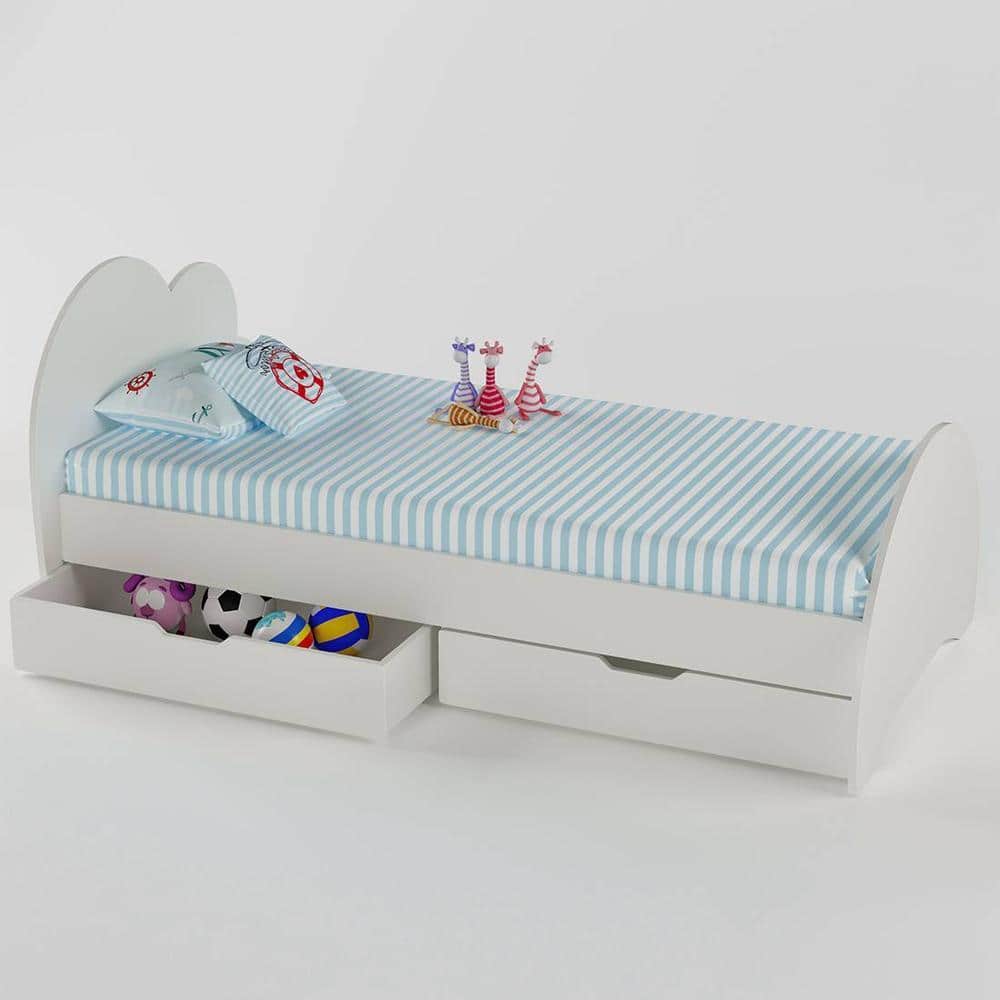 Cloud Tails Engineered Wood Drawer Storage Bed in White Colour