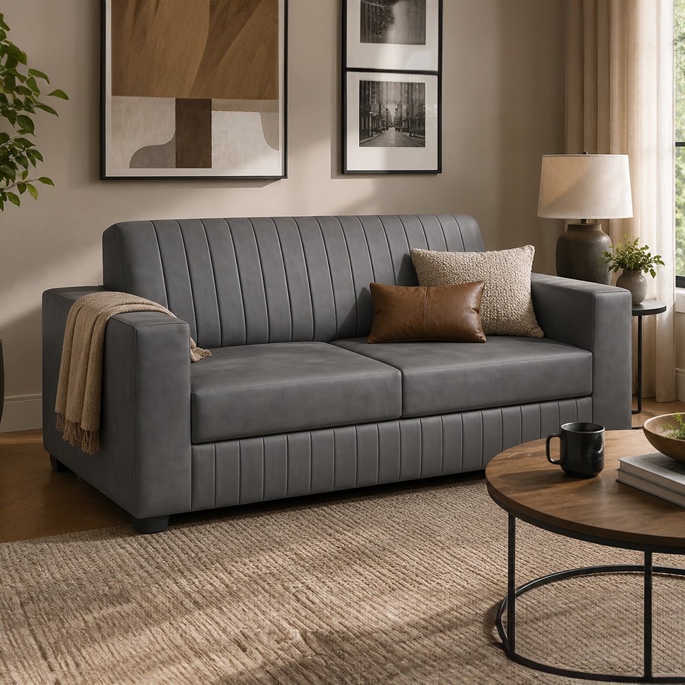Serene 2 Seater Sofa In Leatherette Grey Color - AIAN Enterprises