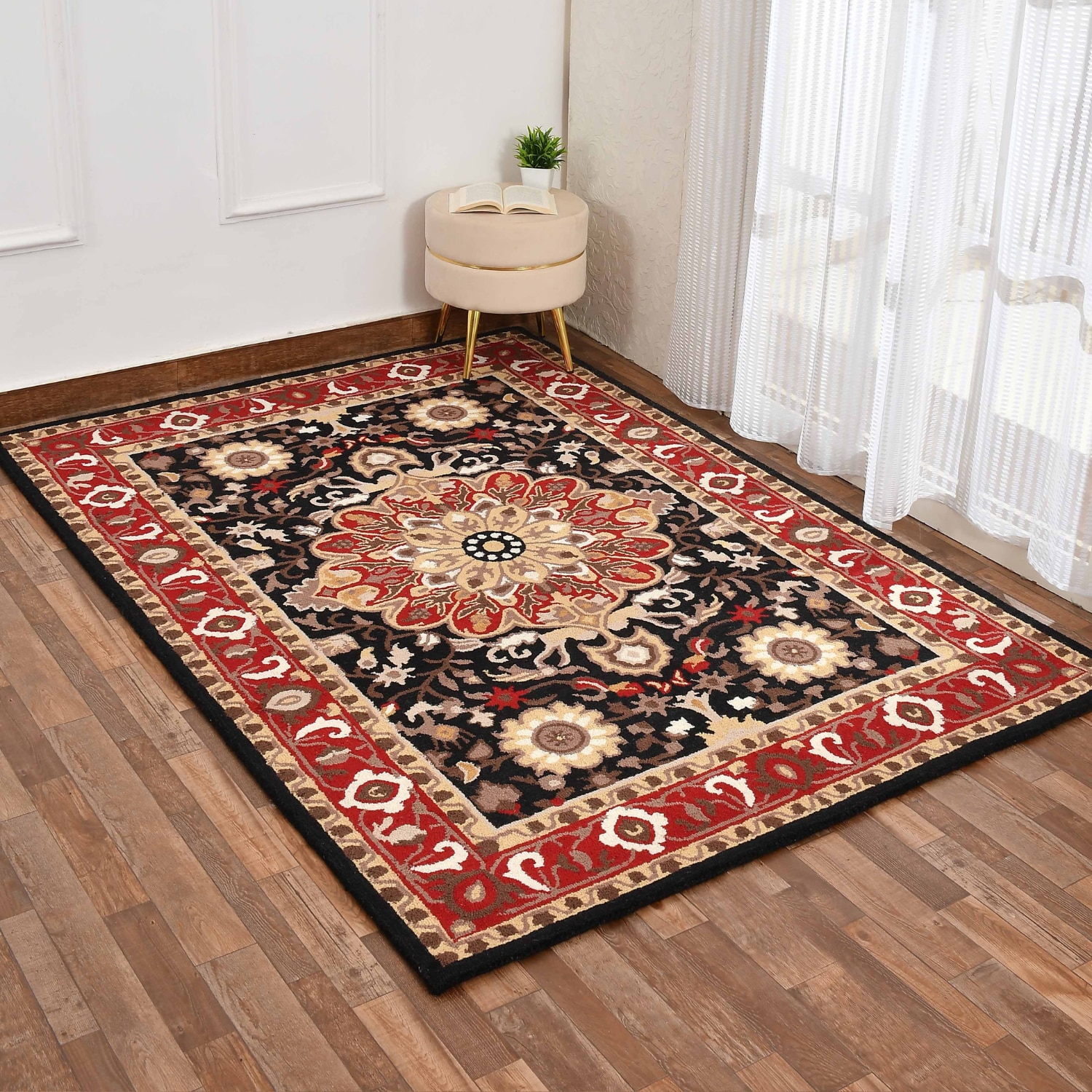 Presto Black Traditional Hand Tufted Wool Carpet 5X7 Feet - Presto
