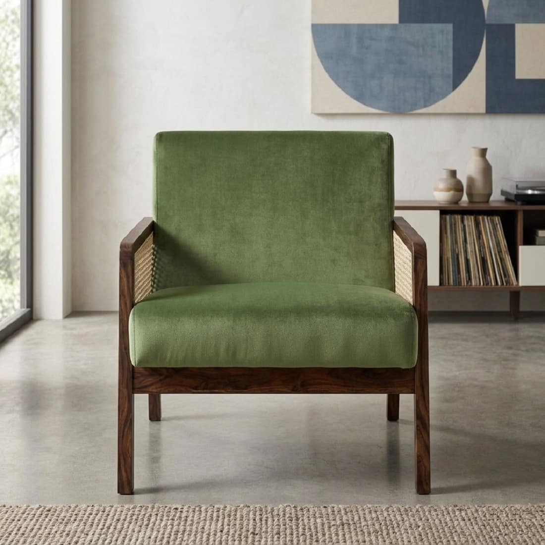 Ginni Solid Wood 1 Seater Designed Sofa In Teak Finish - Demiwall