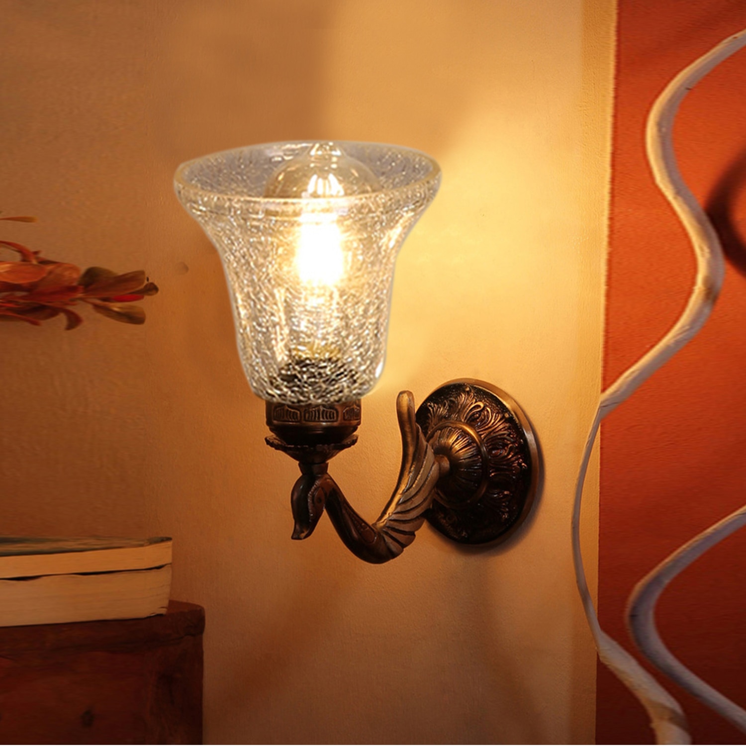 Devansh Metal Electric Wall Light in Antique gold Colour with Transparent Shade Count of 1 Light - Devansh