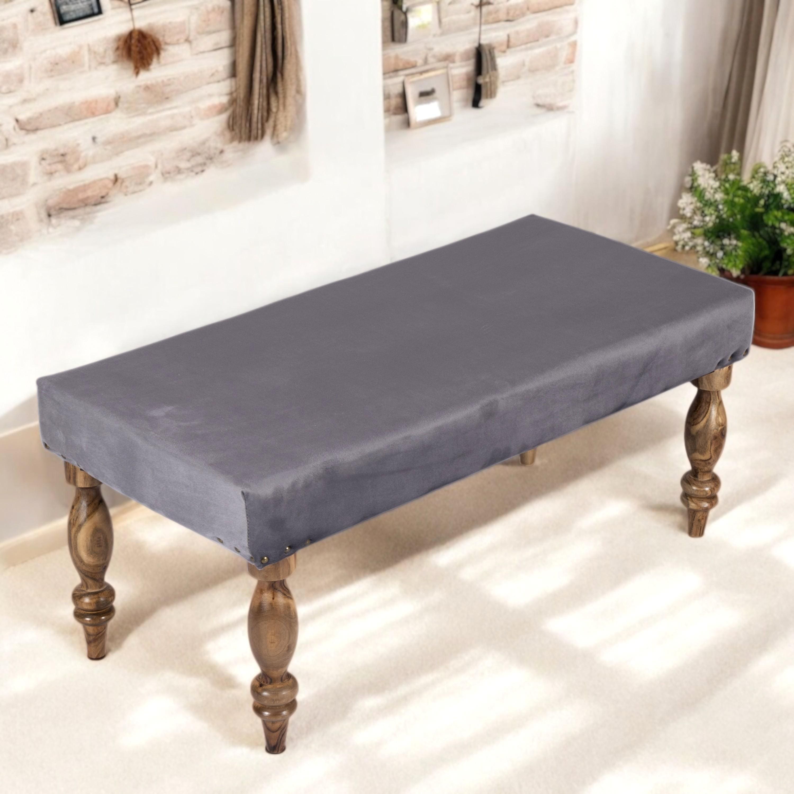 Bestone Sheesham Wood Accent 2 Seater Bench In Iron Grey Velvet