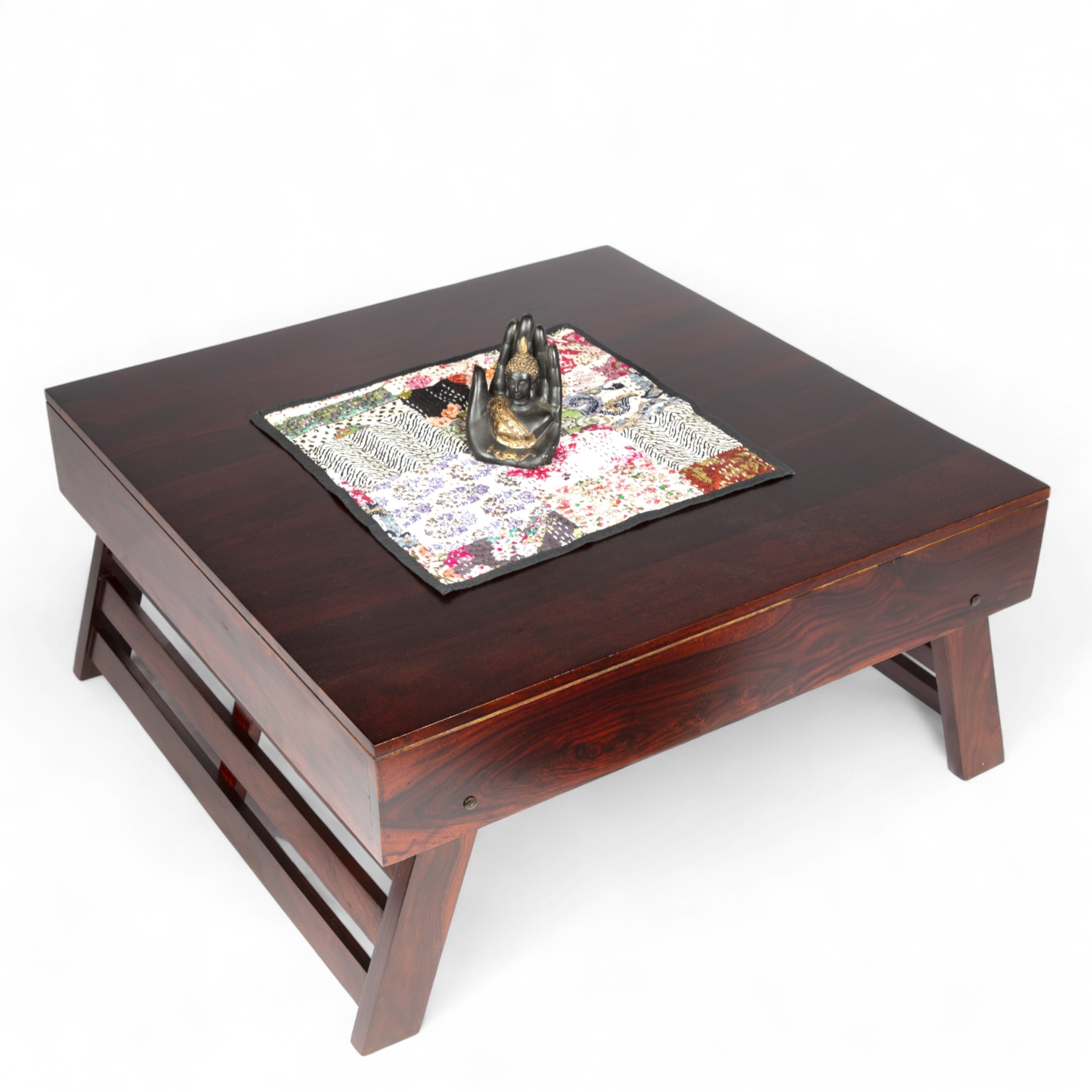 Bradford Sheesham Wood Contemporary Square Foldable Coffee Table In Dark Walnut Finish
